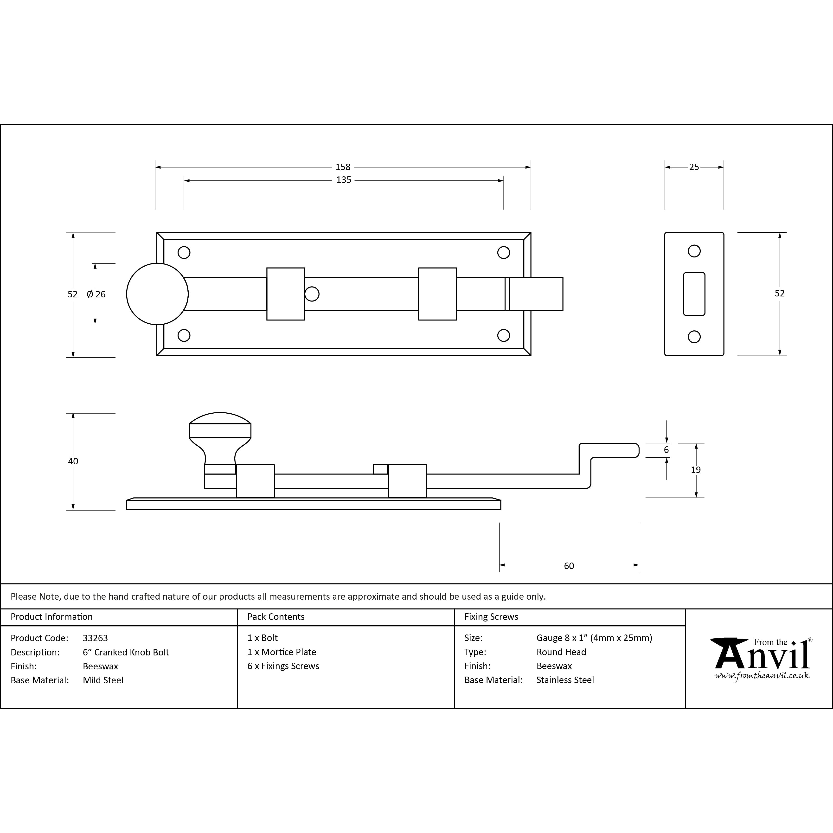 Beeswax 6" Cranked Knob Bolt | From The Anvil-Bolts-Yester Home