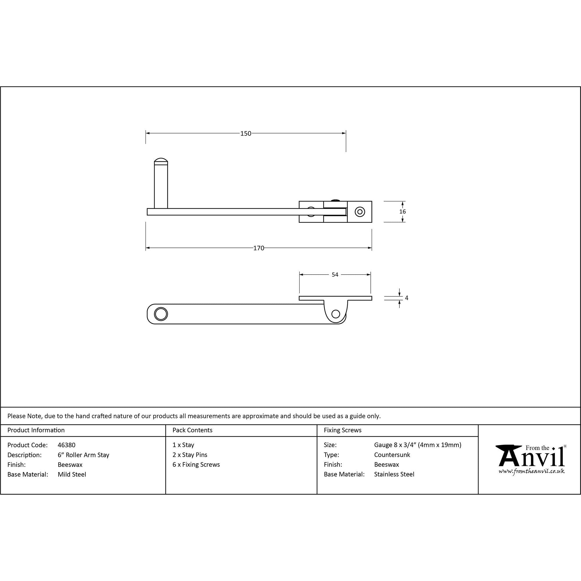 Beeswax 6" Roller Arm Stay | From The Anvil - Stays - From The Anvil - Yester Home