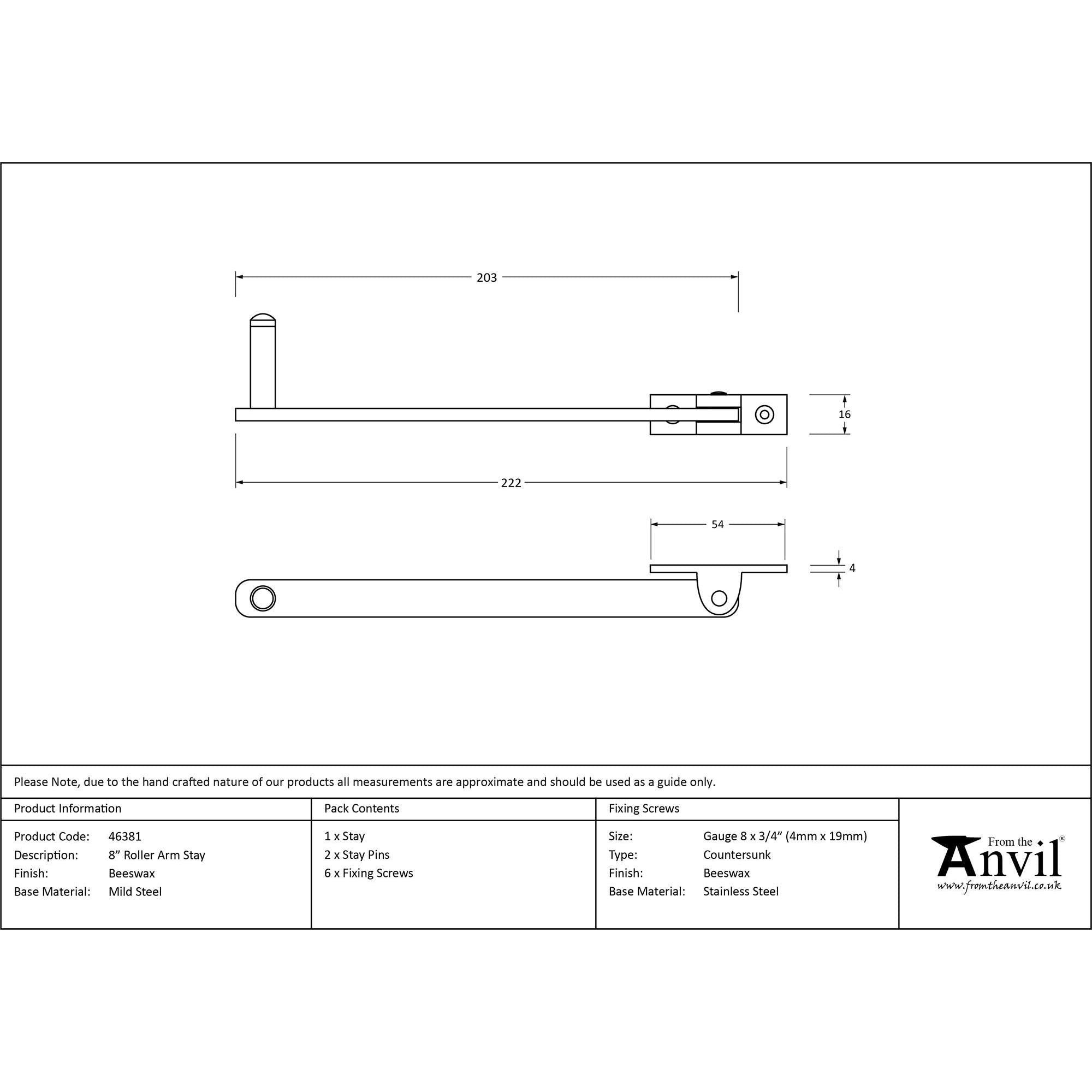 Beeswax 8" Roller Arm Stay | From The Anvil - Stays - From The Anvil - Yester Home