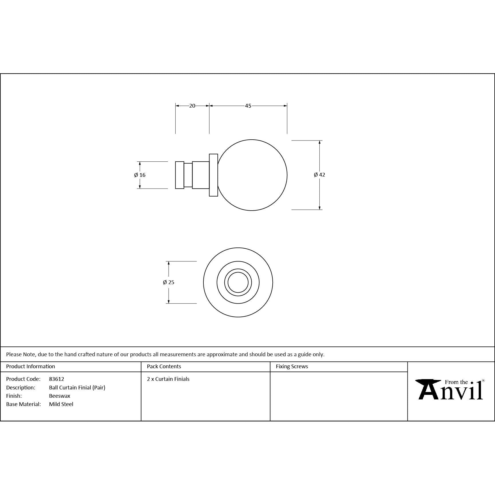 Beeswax Ball Curtain Finial (pair) | From The Anvil - Finials - From The Anvil - Yester Home