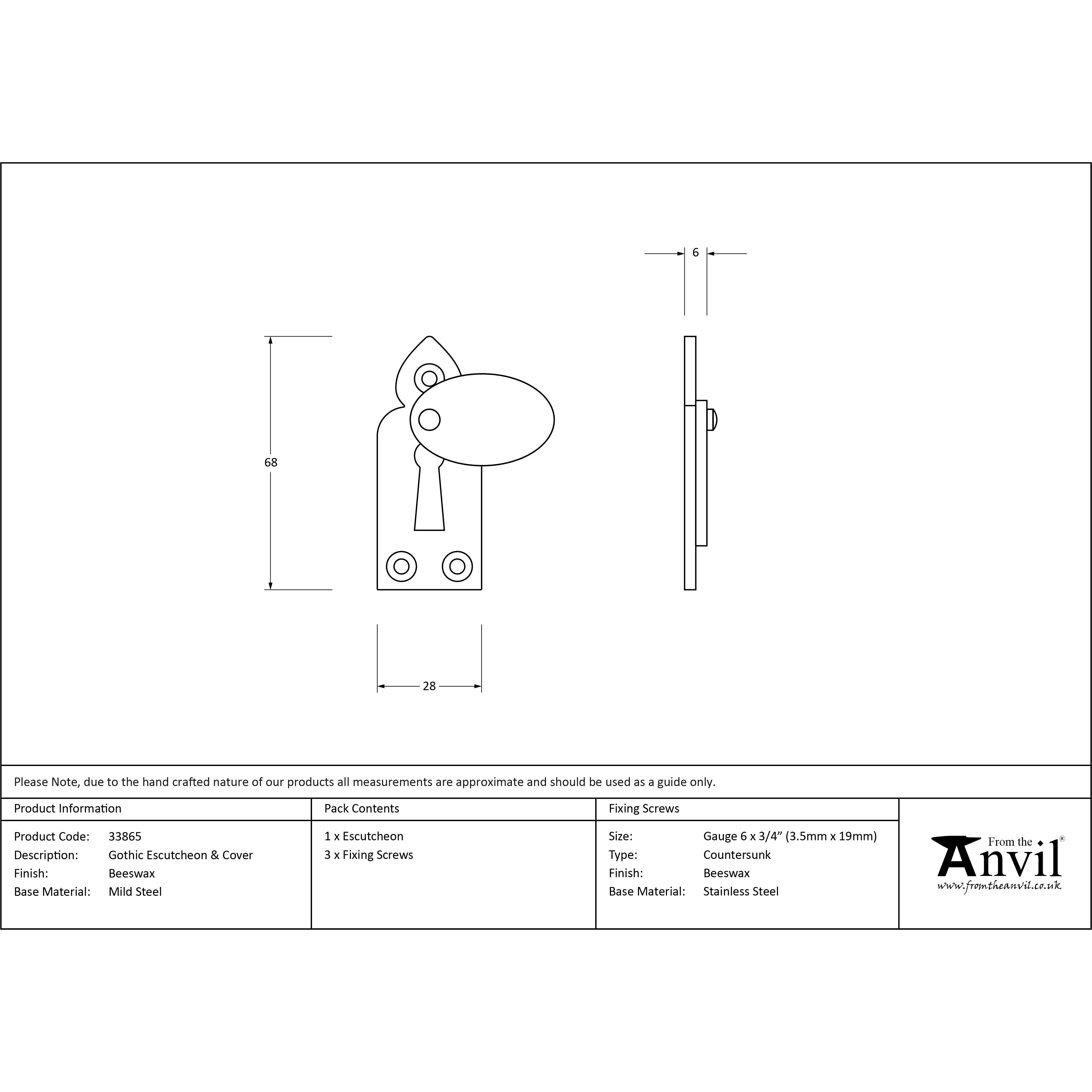 Beeswax Gothic Escutcheon & Cover | From The Anvil-Escutcheons-Yester Home