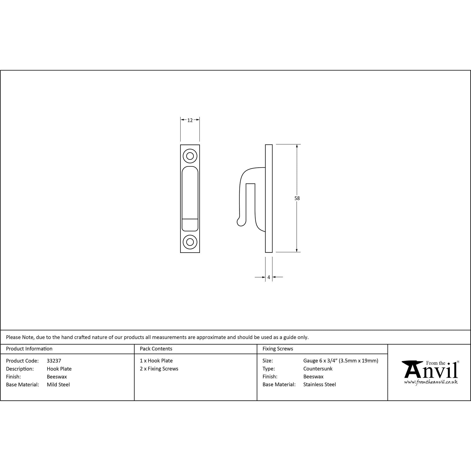 Beeswax Hook Plate | From The Anvil - Staple Pins & Plates - From The Anvil - Yester Home