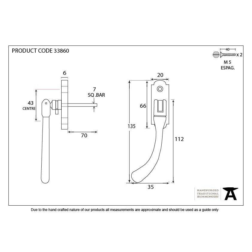 Beeswax Locking Peardrop Espag - LH | From The Anvil-Espag. Fasteners-Yester Home