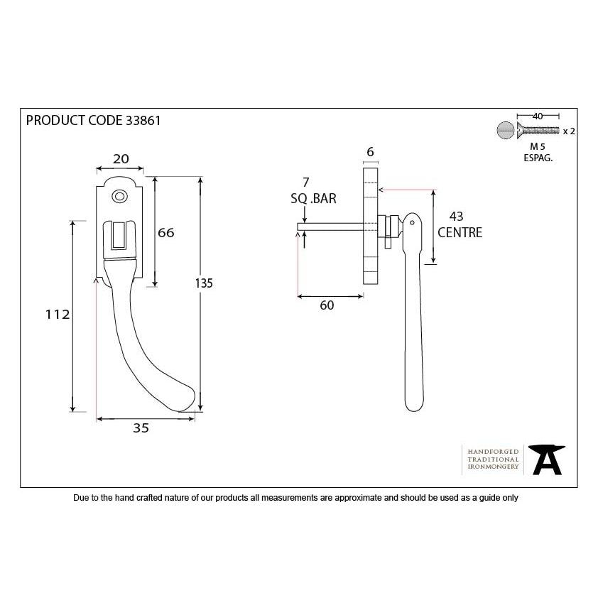 Beeswax Locking Peardrop Espag - RH | From The Anvil-Espag. Fasteners-Yester Home