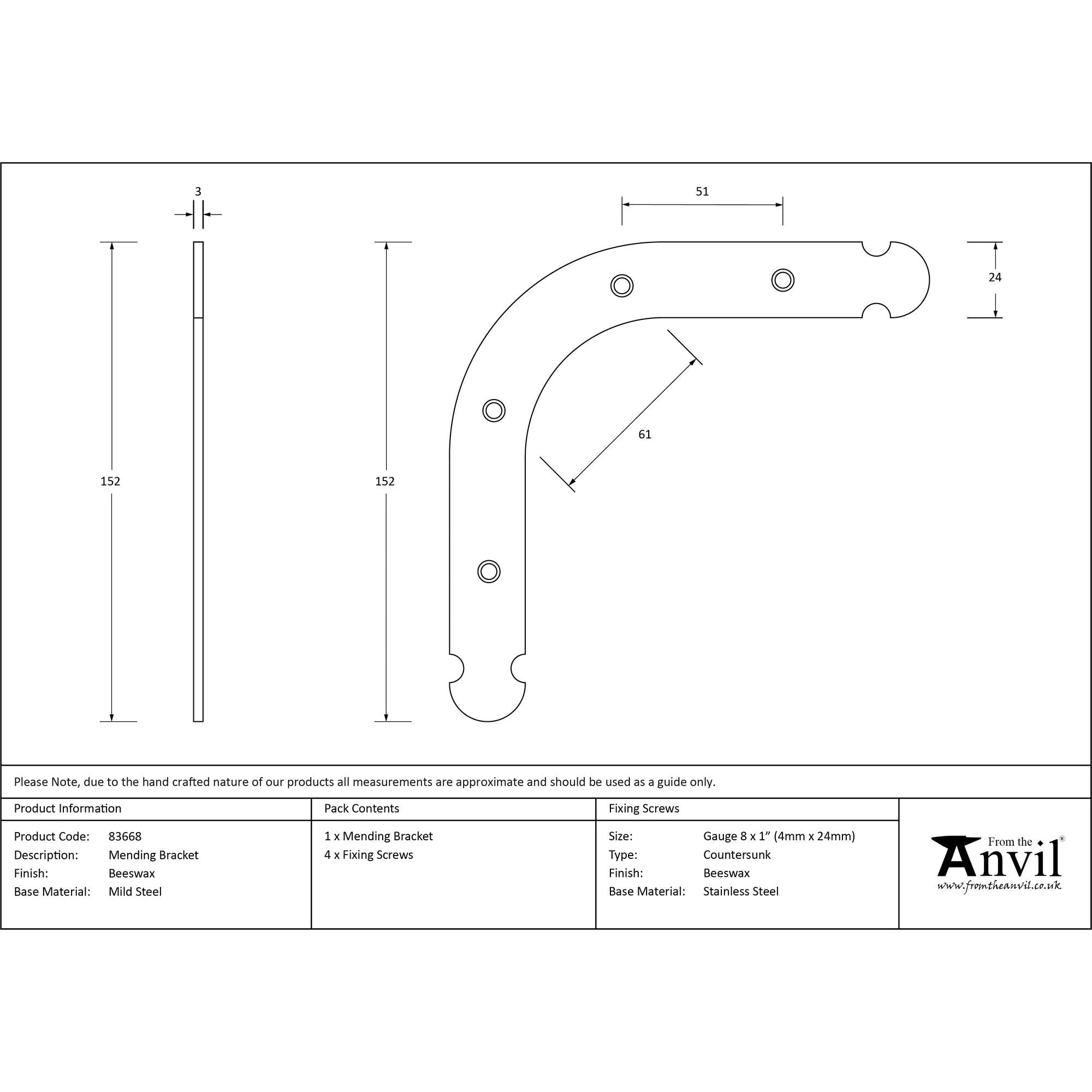 Beeswax Mending Bracket | From The Anvil - Mending Brackets - From The Anvil - Yester Home
