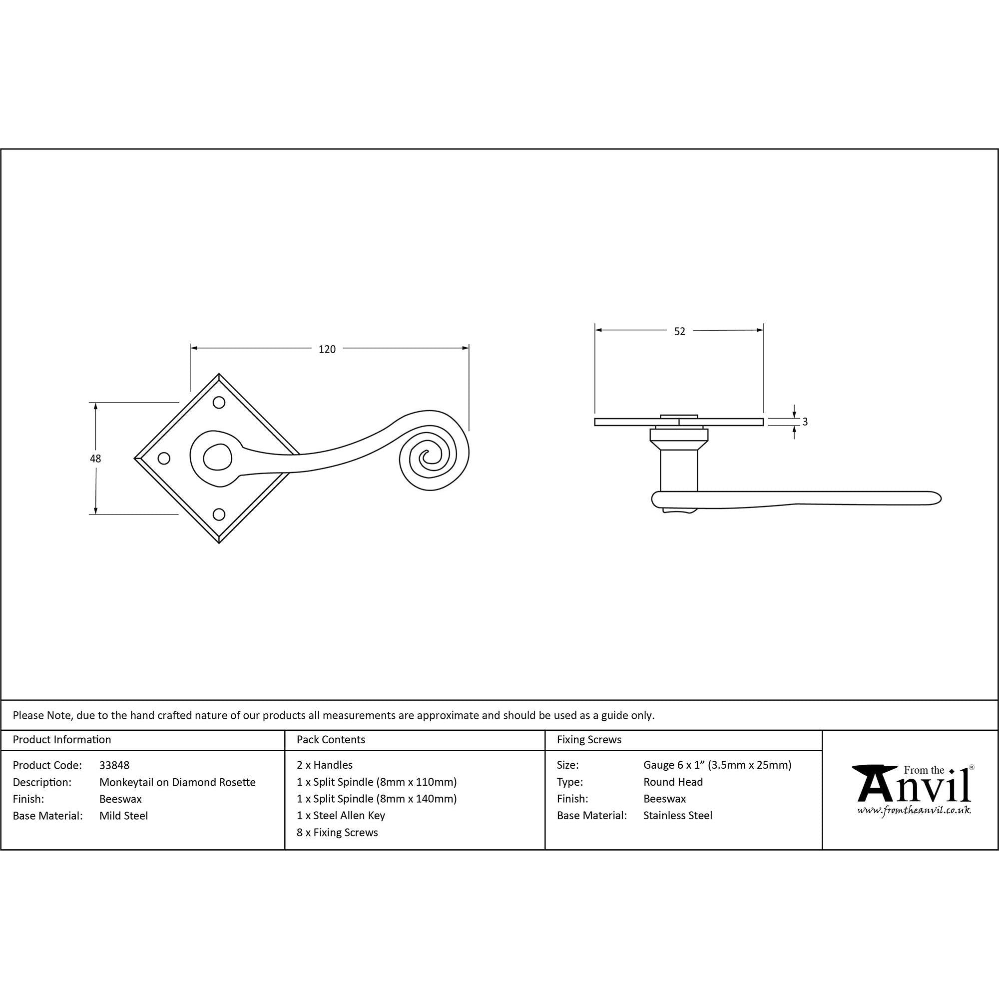 Beeswax Monkeytail Lever on Rose Set (Diamond) | From The Anvil - Lever on Rose - From The Anvil - Yester Home