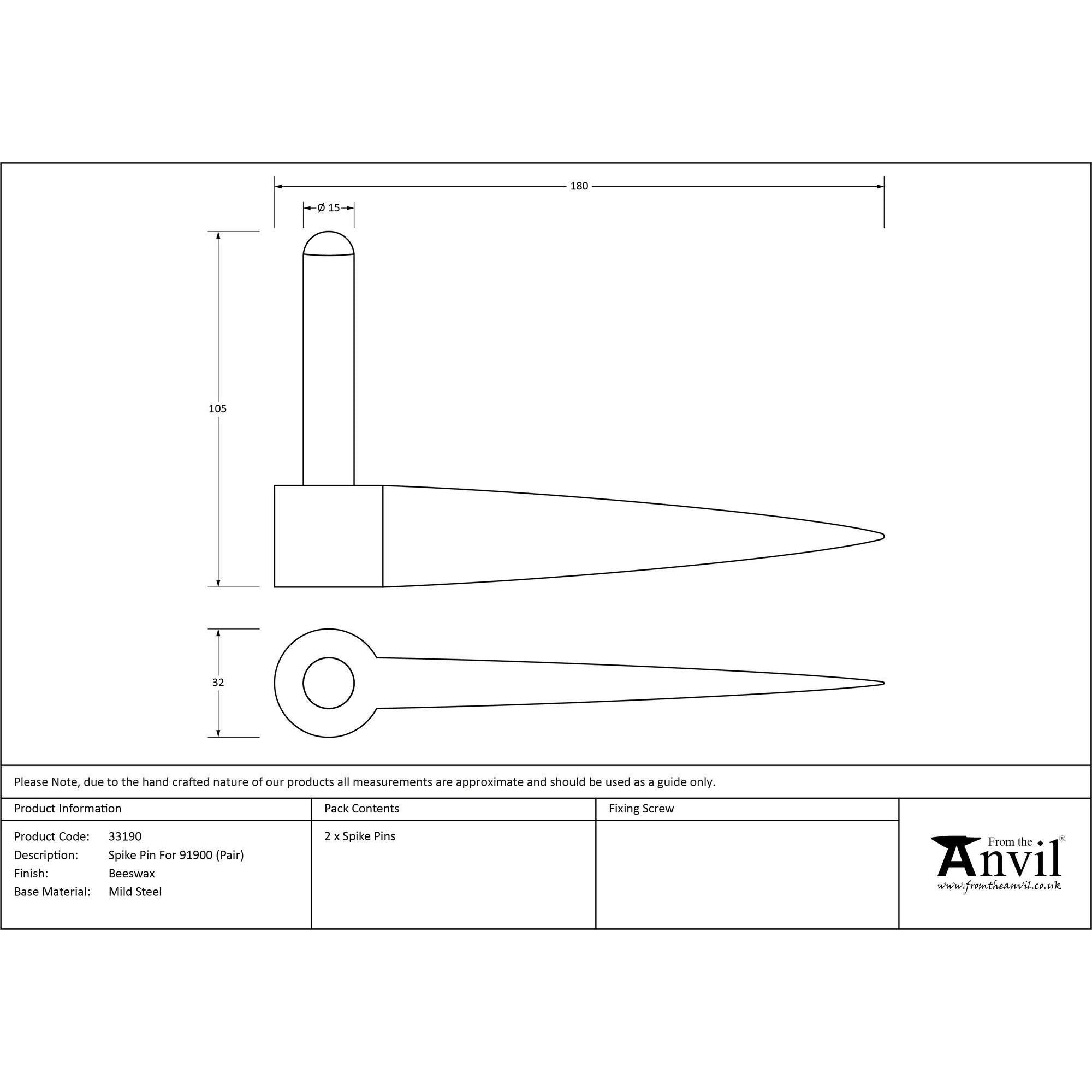 Beeswax Spike Pin (pair) | From The Anvil - T Hinge Accessories - From The Anvil - Yester Home