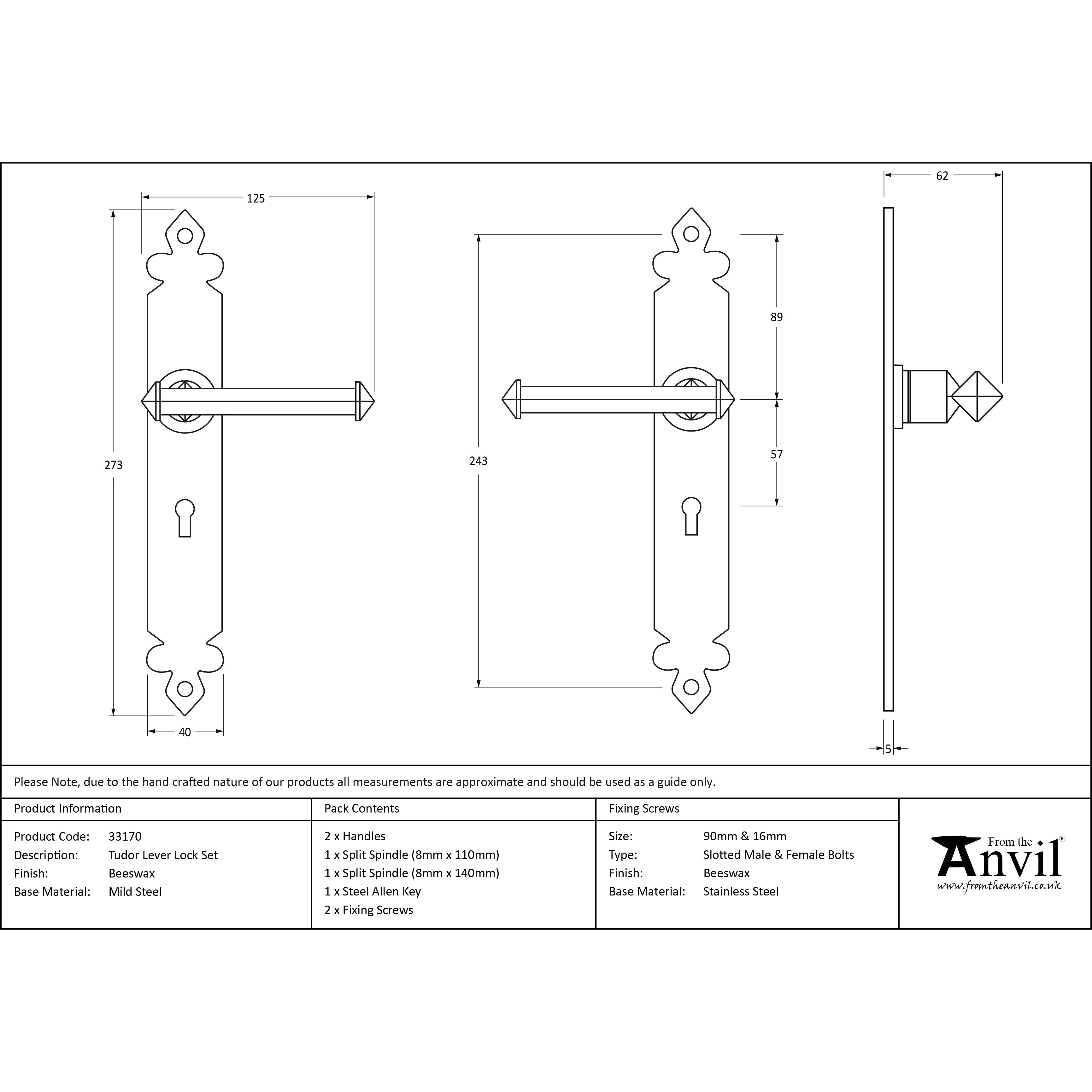 Beeswax Tudor Lever Lock Set | From The Anvil-Lever Lock-Yester Home