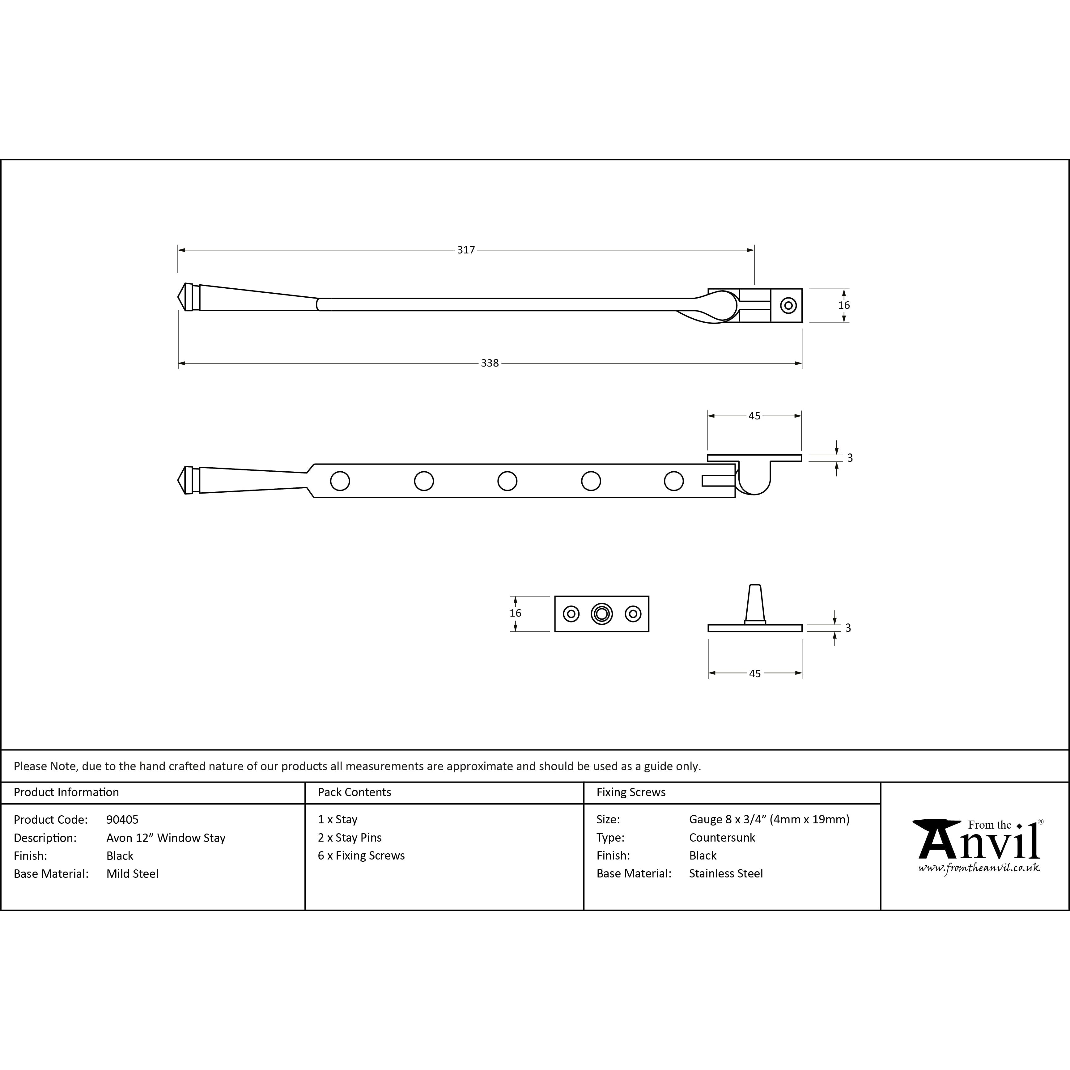 Black 12" Avon Stay | From The Anvil-Stays-Yester Home