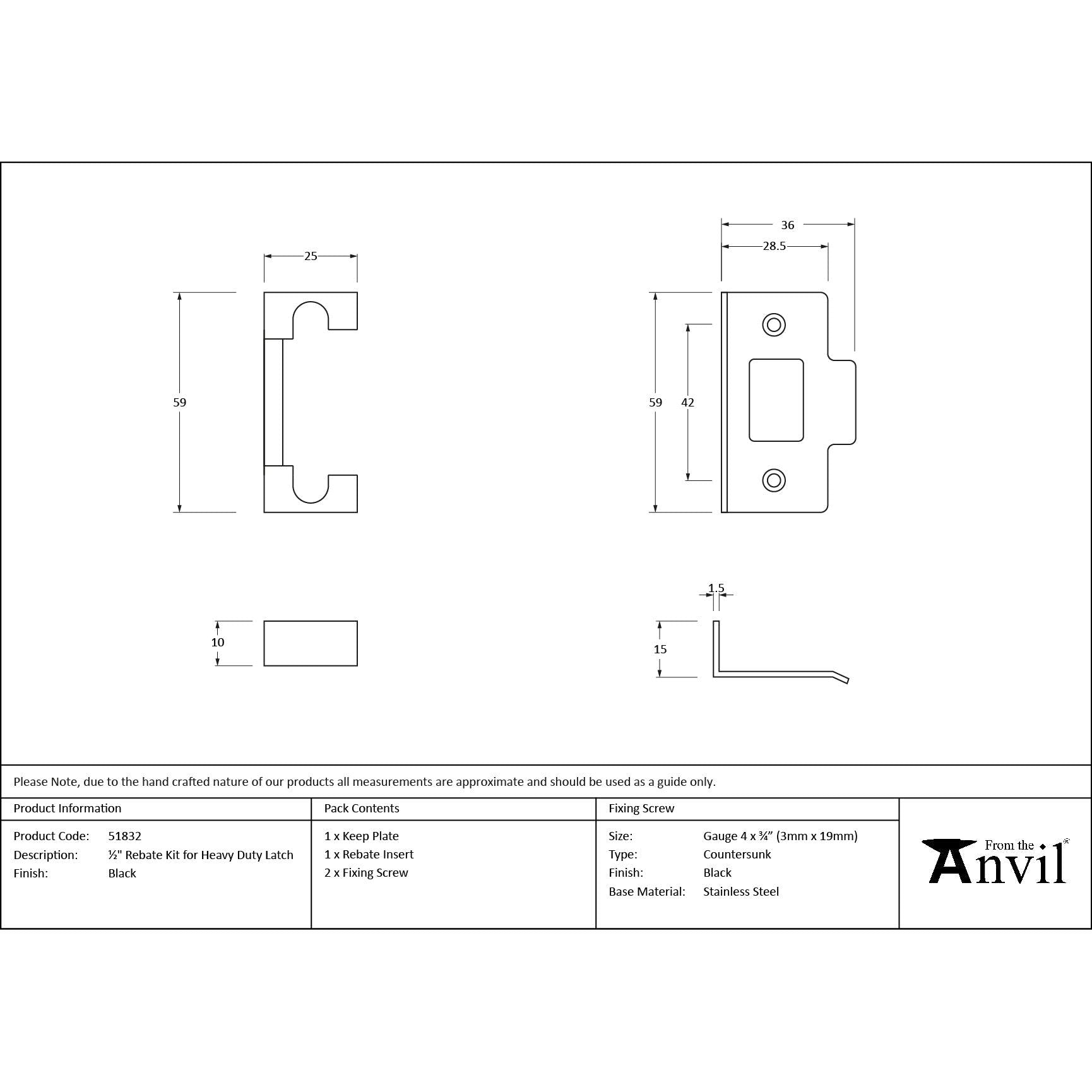 Black ½" Rebate Kit for Heavy Duty Latch - Latches - From The Anvil - Yester Home