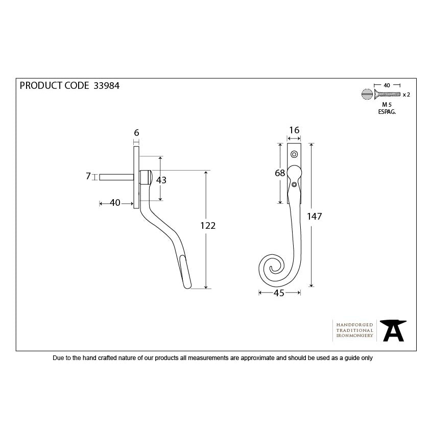 Black 16mm Monkeytail Espag - LH | From The Anvil-Espag. Fasteners-Yester Home