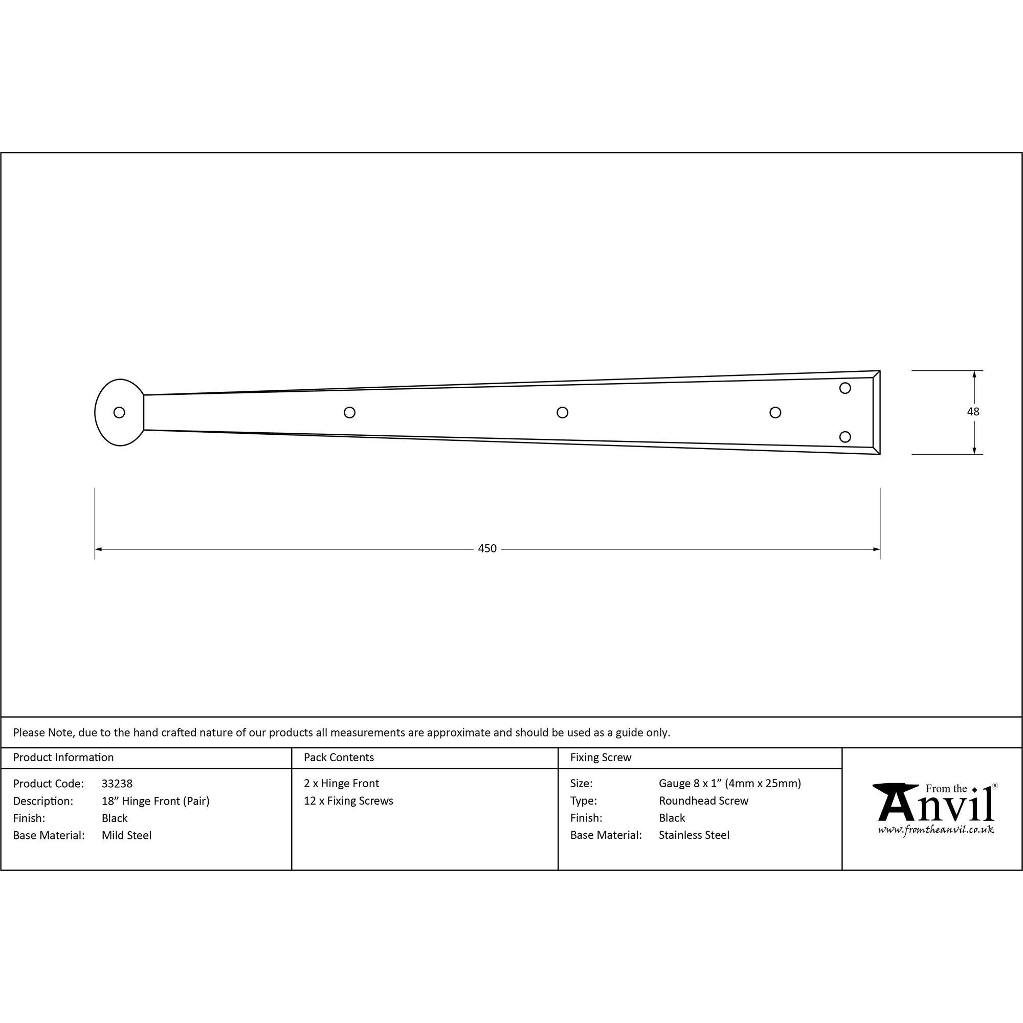 Black 18" Penny End Hinge Front (pair) | From The Anvil - Hinge Fronts - From The Anvil - Yester Home