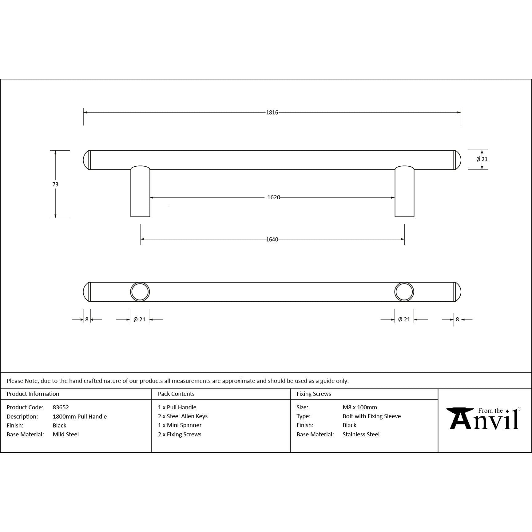 Black 1800mm Pull Handle | From The Anvil - Door Pull Handles - From The Anvil - Yester Home