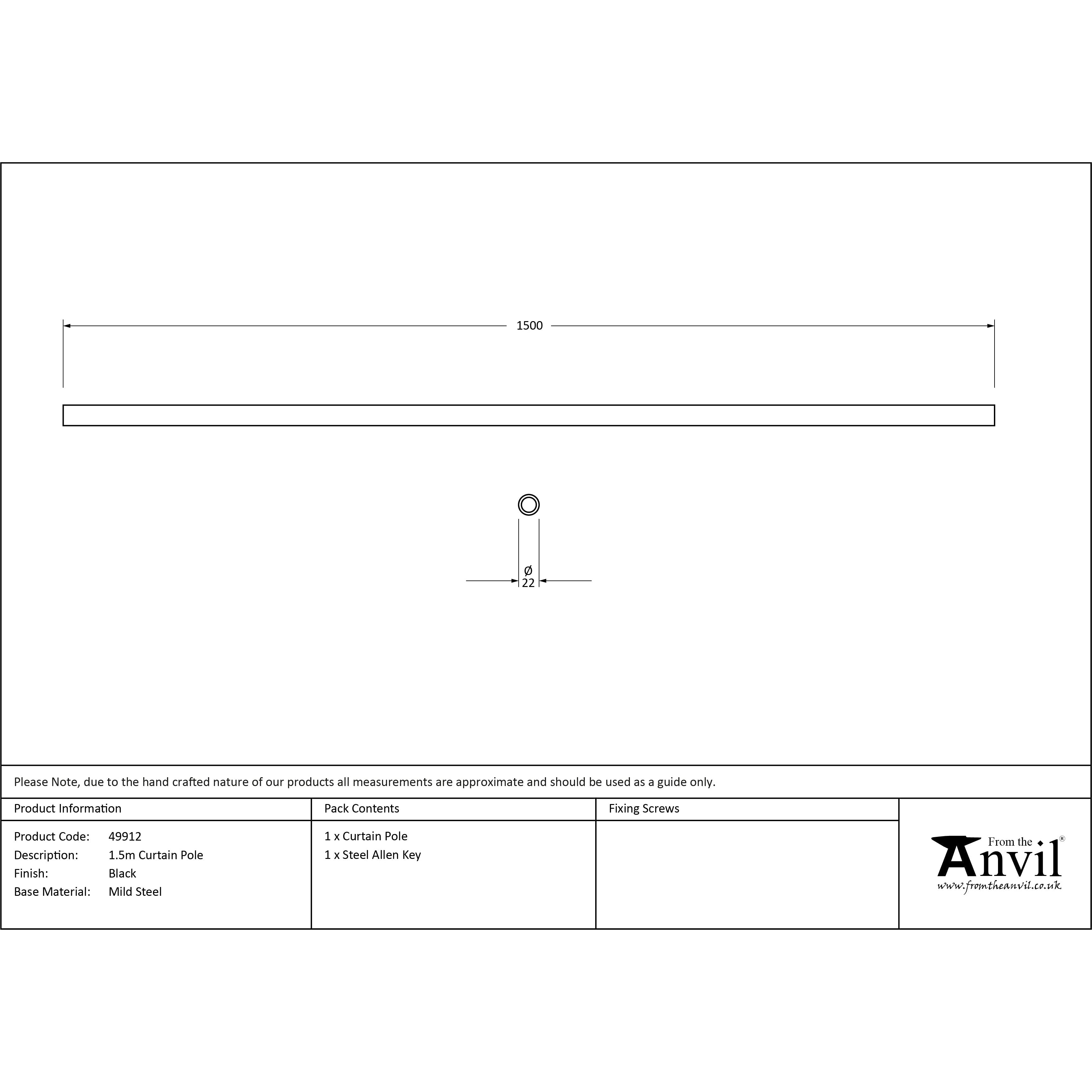 Black 1.5m Curtain Pole | From The Anvil-Poles-Yester Home