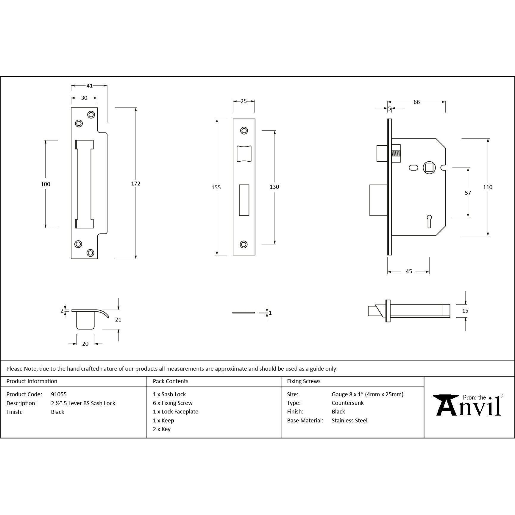 Black 2½" 5 Lever BS Sash Lock | From The Anvil - Sash Locks - From The Anvil - Yester Home