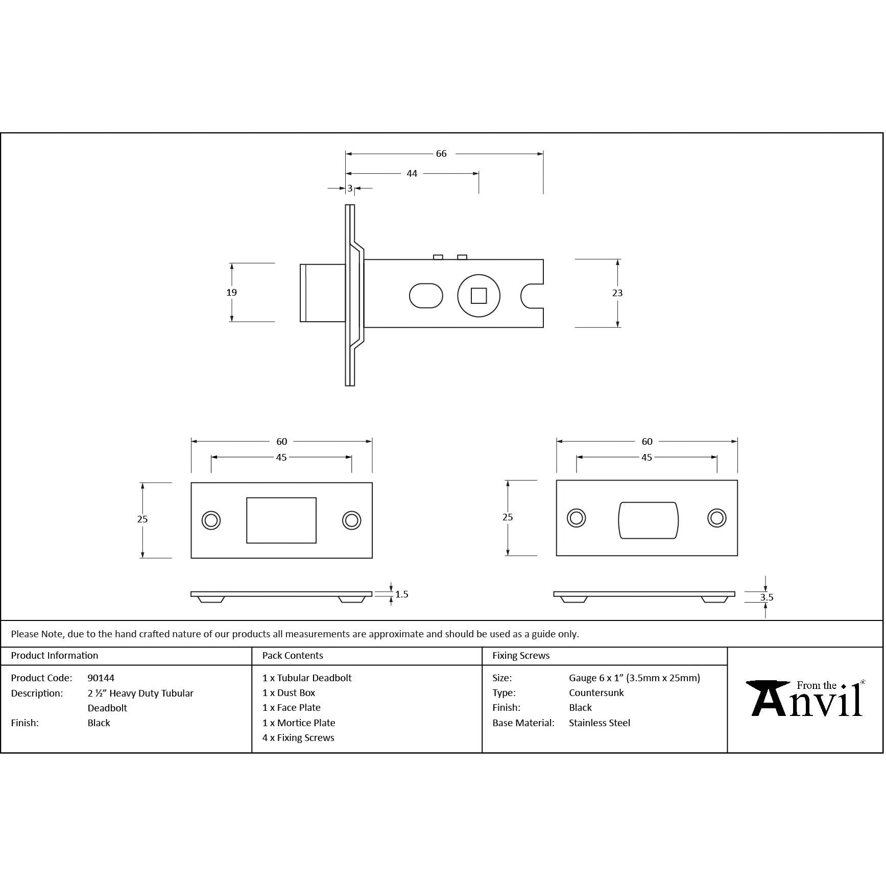 Black 2½" Heavy Duty Tubular Deadbolt | From The Anvil - Deadlocks & Deadbolts - From The Anvil - Yester Home