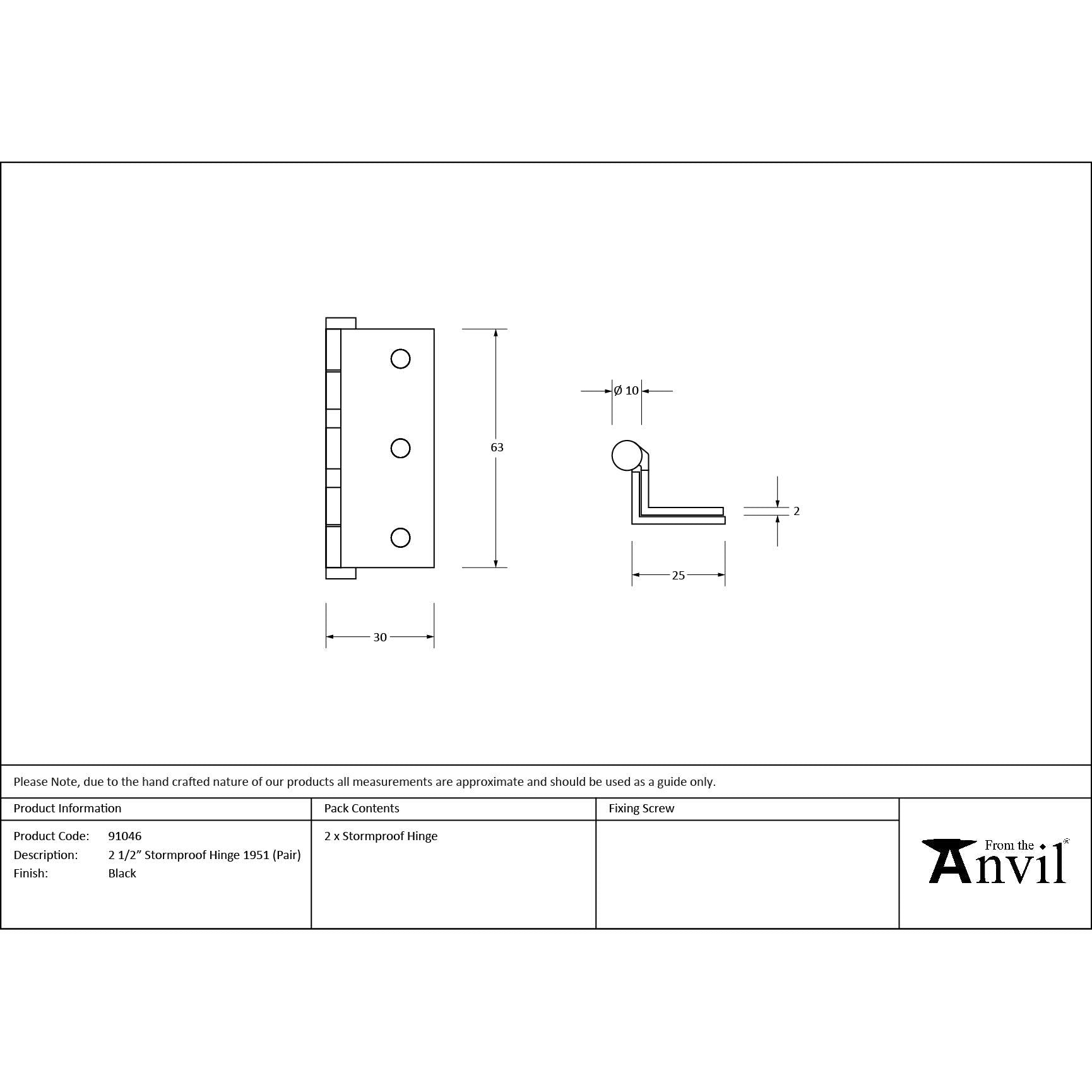 Black 2½" Stormproof Hinge 1951 (Pair) | From The Anvil - Stormproof Hinges - From The Anvil - Yester Home