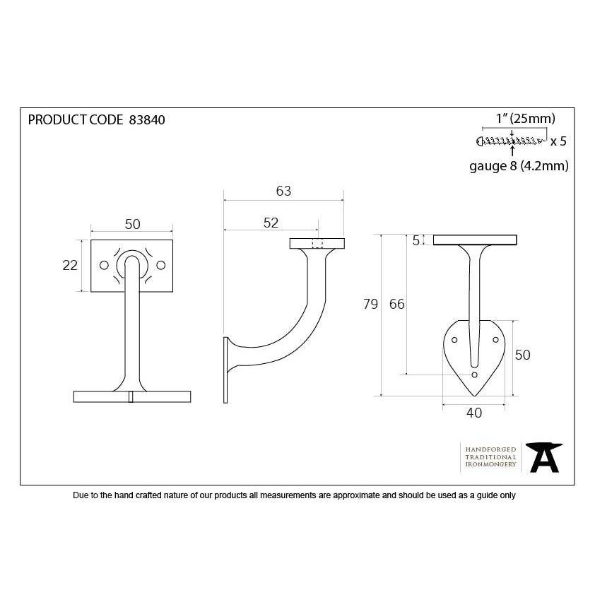 Black 2" Handrail Bracket | From The Anvil-Handrail Brackets-Yester Home
