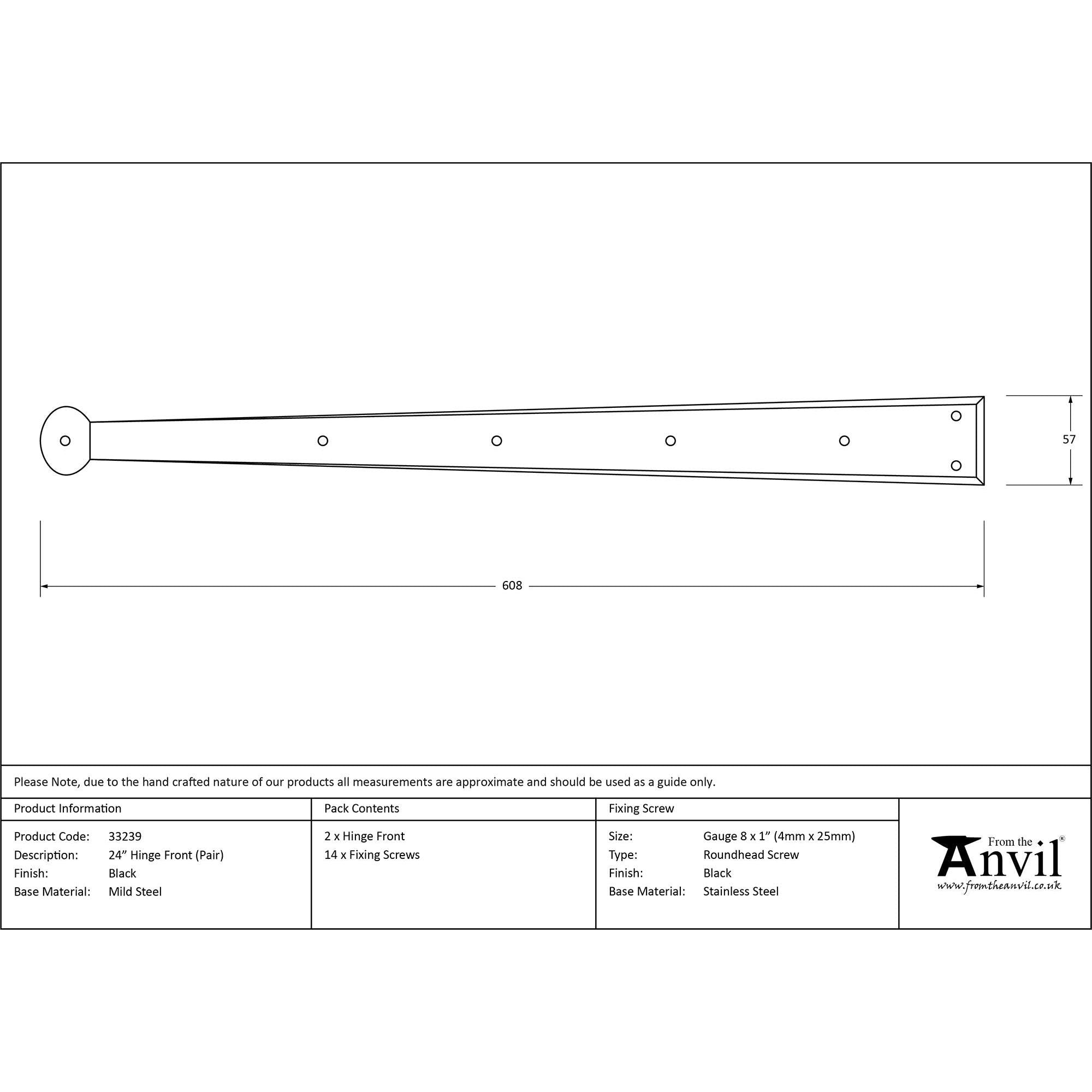 Black 24" Penny End Hinge Front (pair) | From The Anvil - Hinge Fronts - From The Anvil - Yester Home