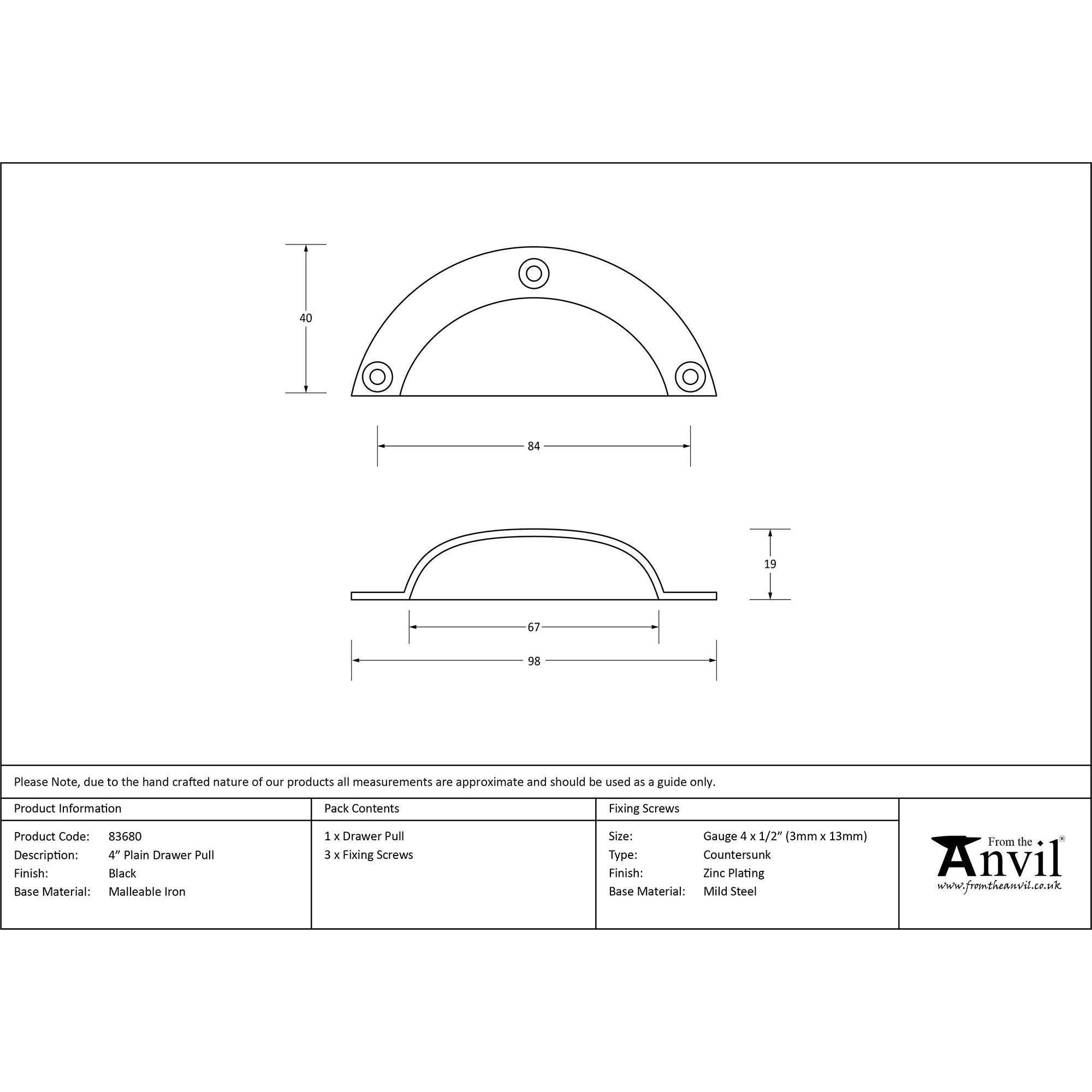 Black 4" Plain Drawer Pull | From The Anvil - Drawer Pulls - From The Anvil - Yester Home