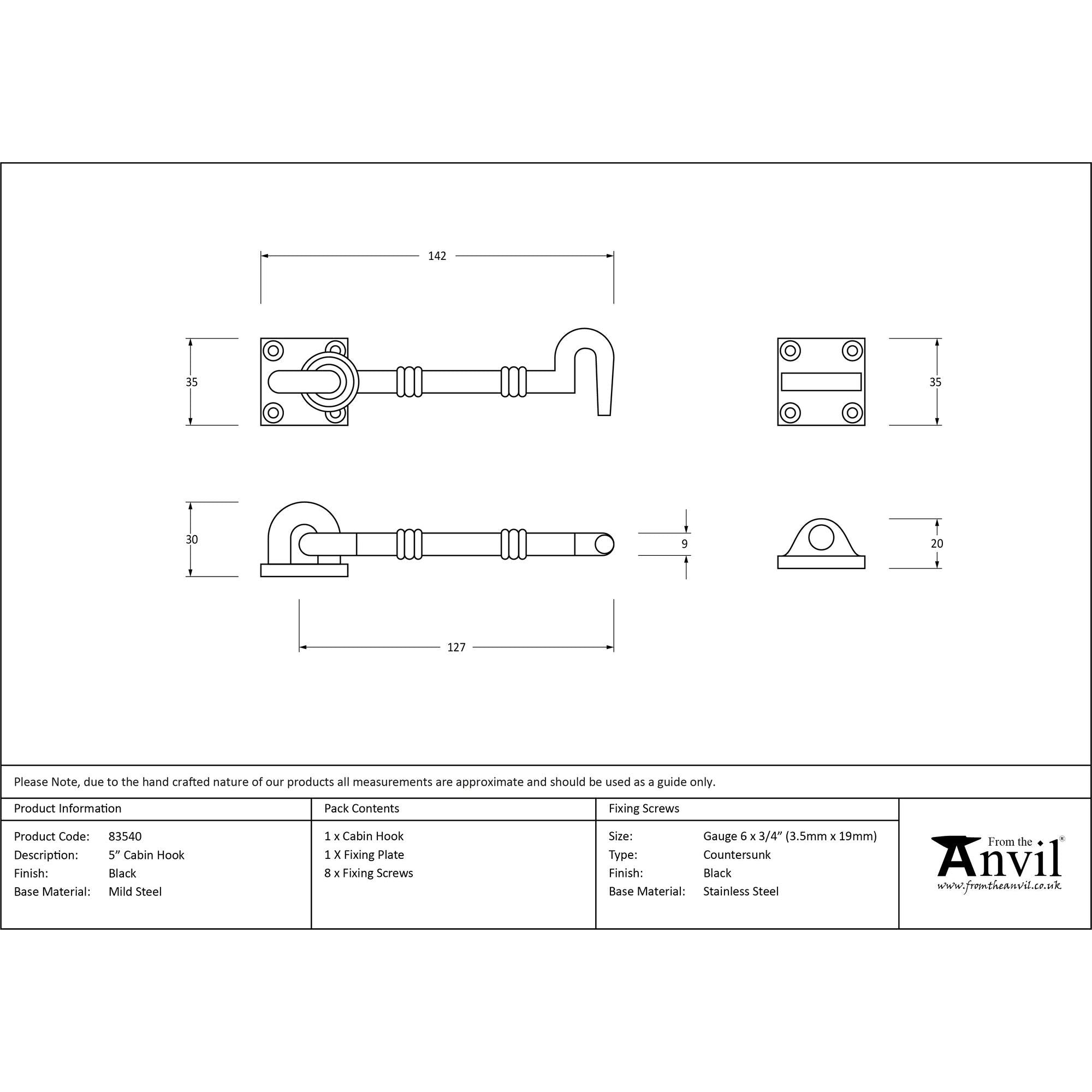 Black 5" Cabin Hook | From The Anvil - Cabin Hooks - From The Anvil - Yester Home