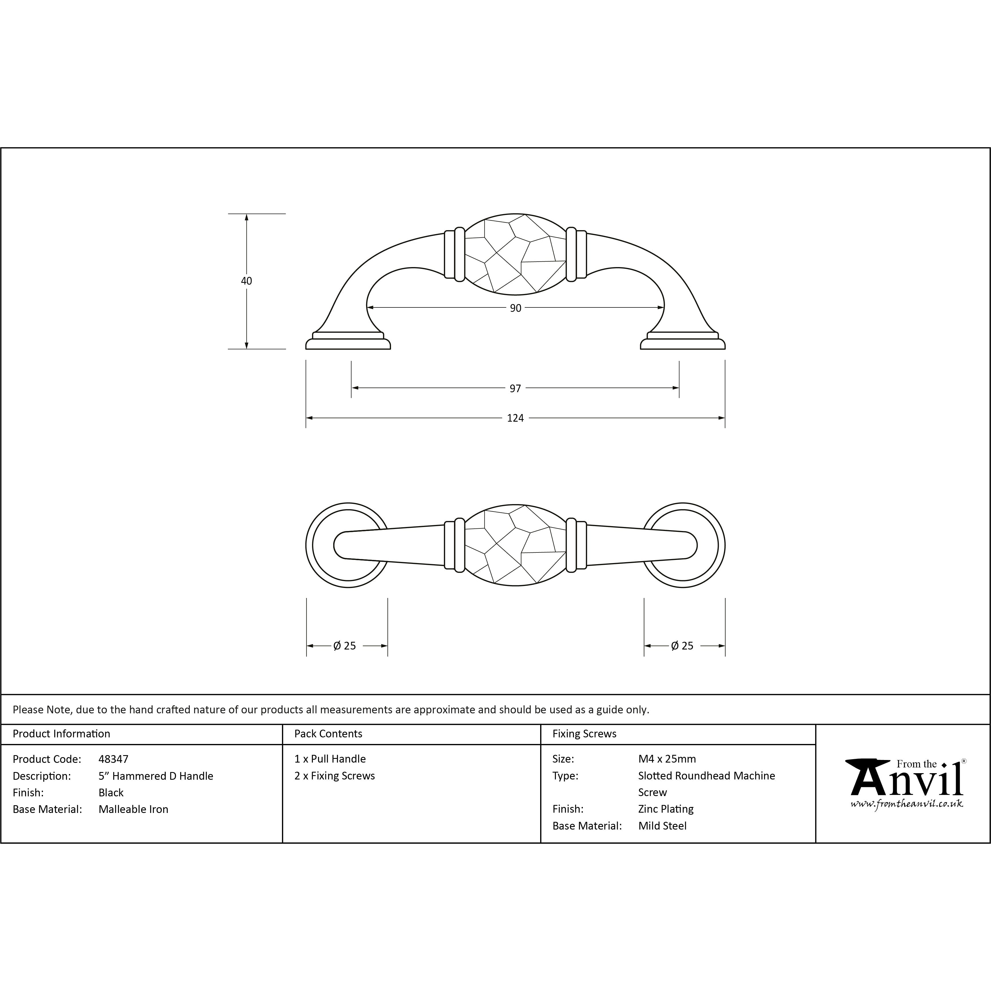 Black 5" Hammered D Handle | From The Anvil-D Handles-Yester Home