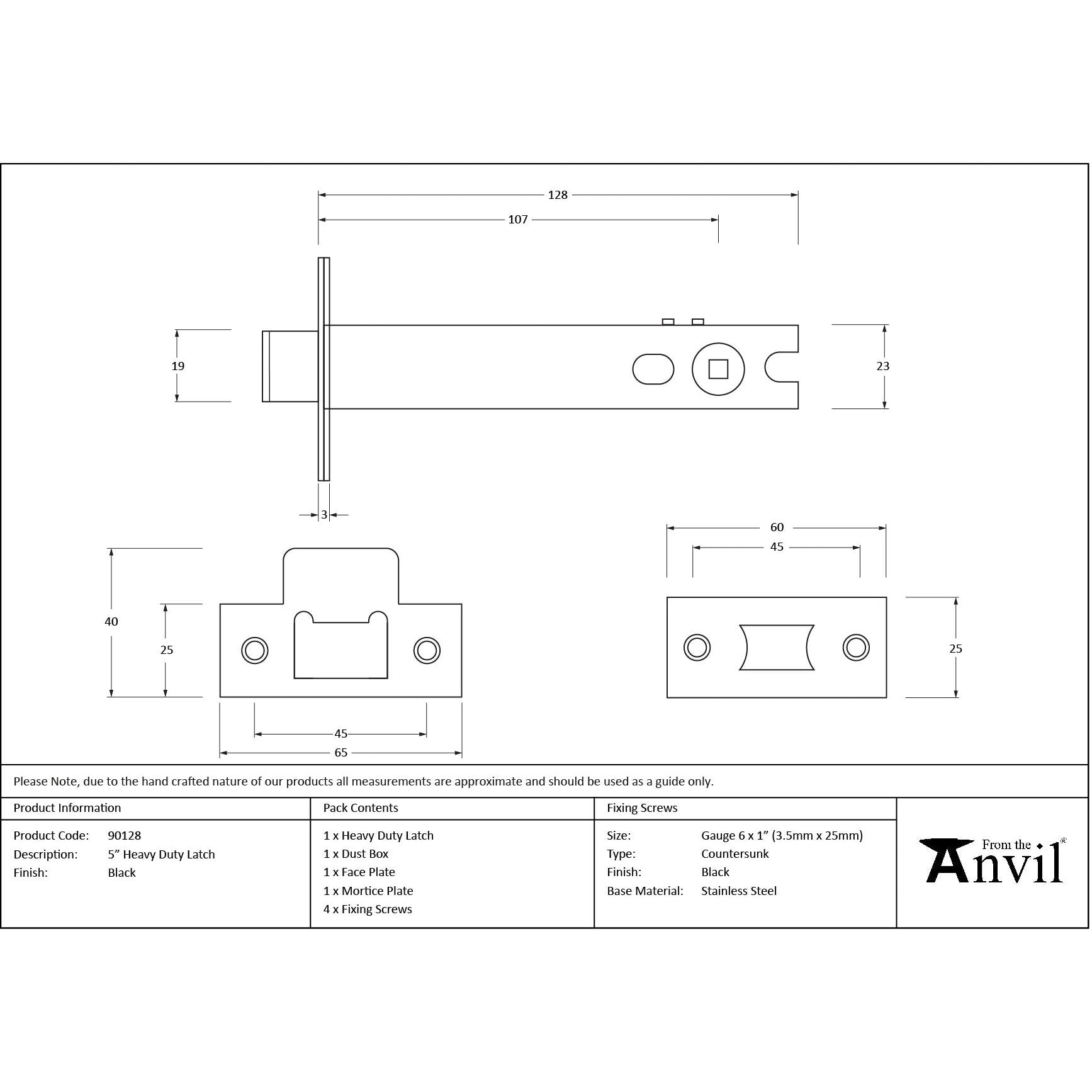 Black 5" Heavy Duty Latch | From The Anvil - Latches - From The Anvil - Yester Home
