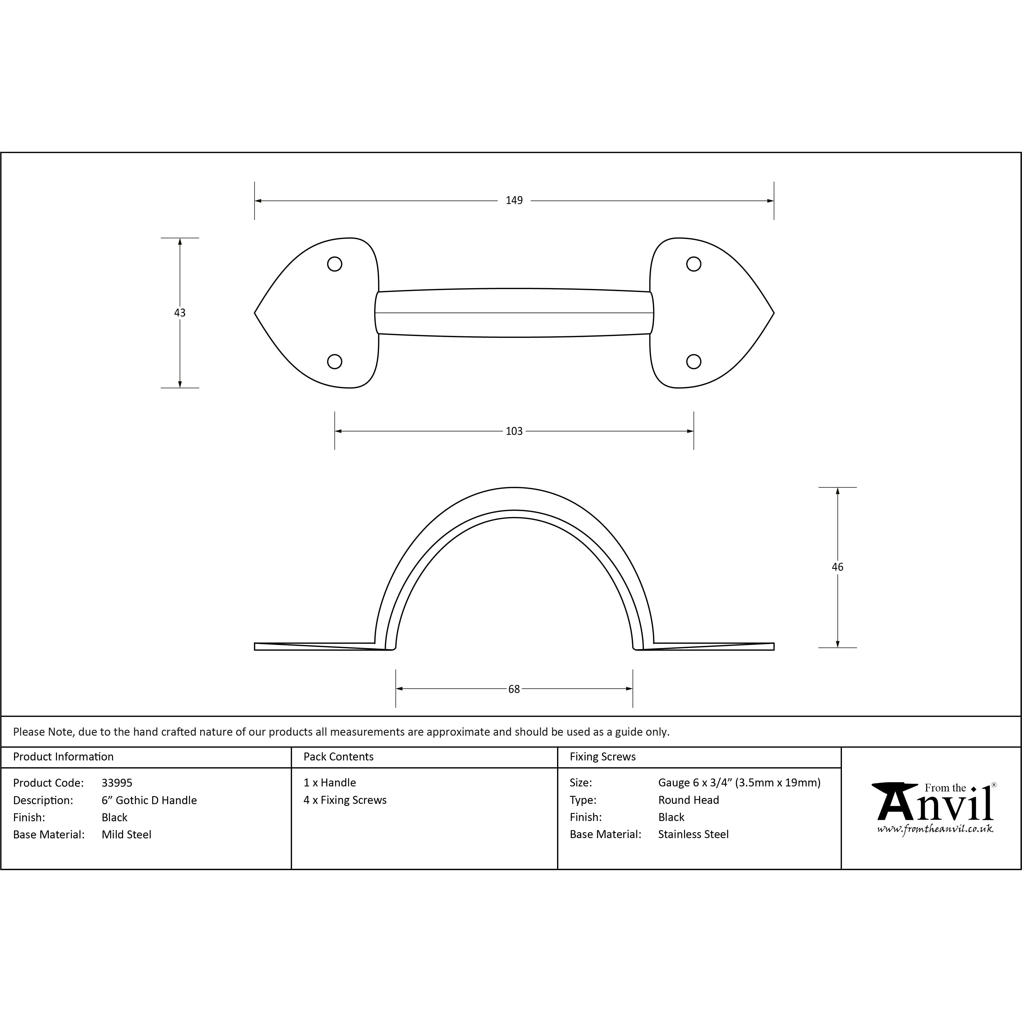 Black 6" Gothic D Handle | From The Anvil-D Handles-Yester Home