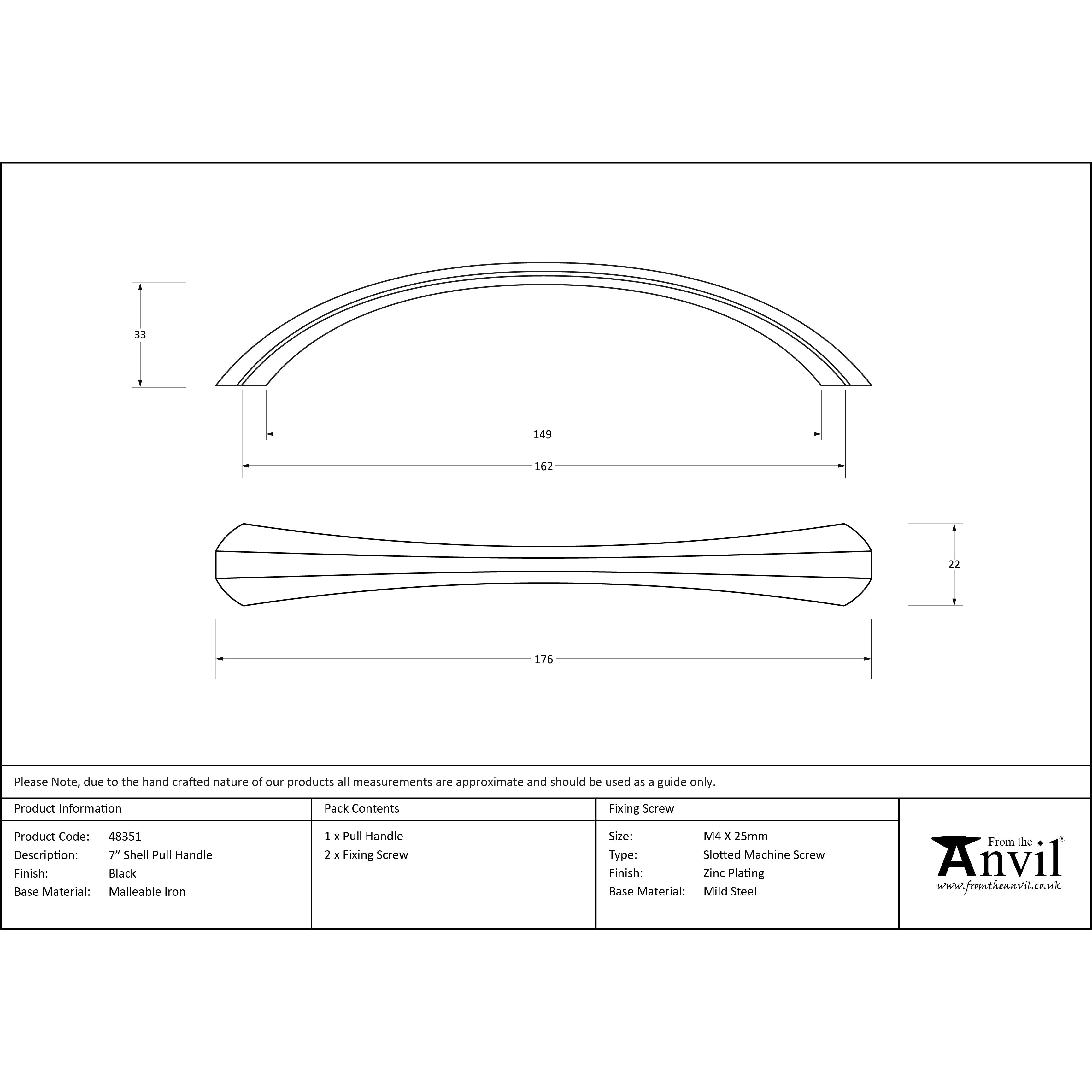 Black 7" Shell Pull Handle | From The Anvil-Pull Handles-Yester Home