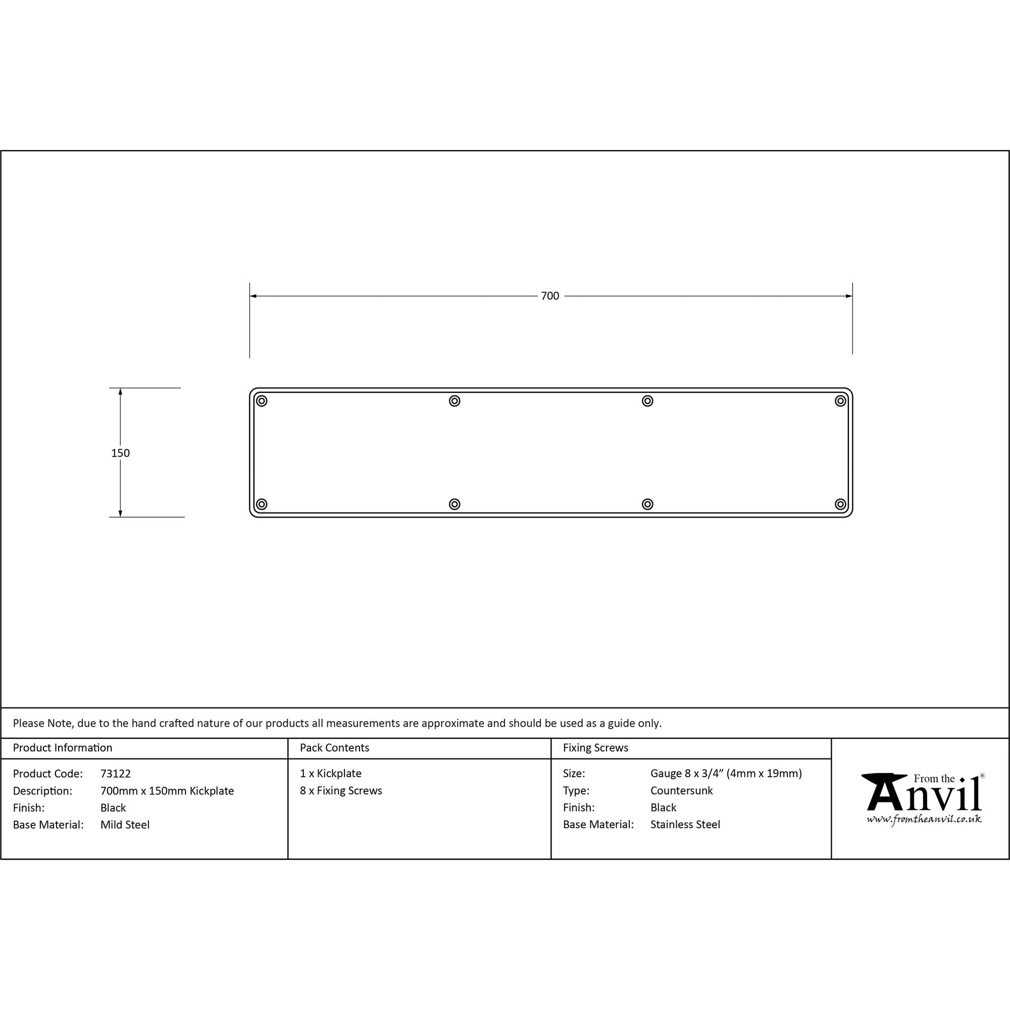 Black 700mm x 150mm Kick Plate | From The Anvil - Kickplates - From The Anvil - Yester Home