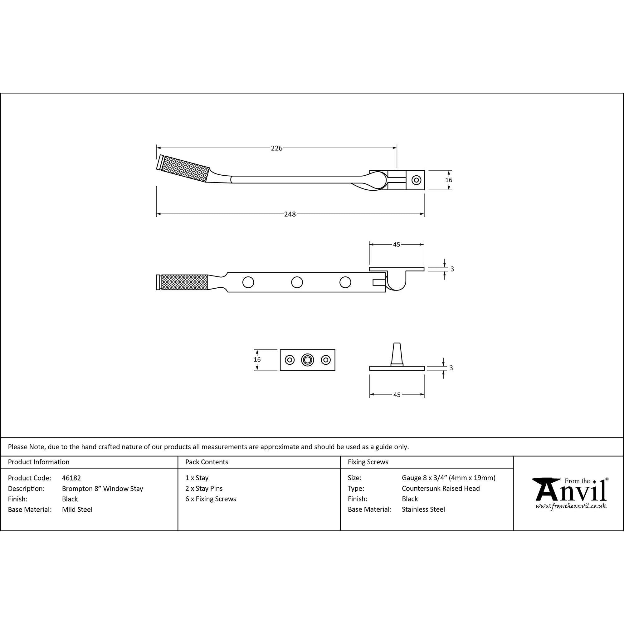 Black 8" Brompton Stay | From The Anvil - Stays - From The Anvil - Yester Home