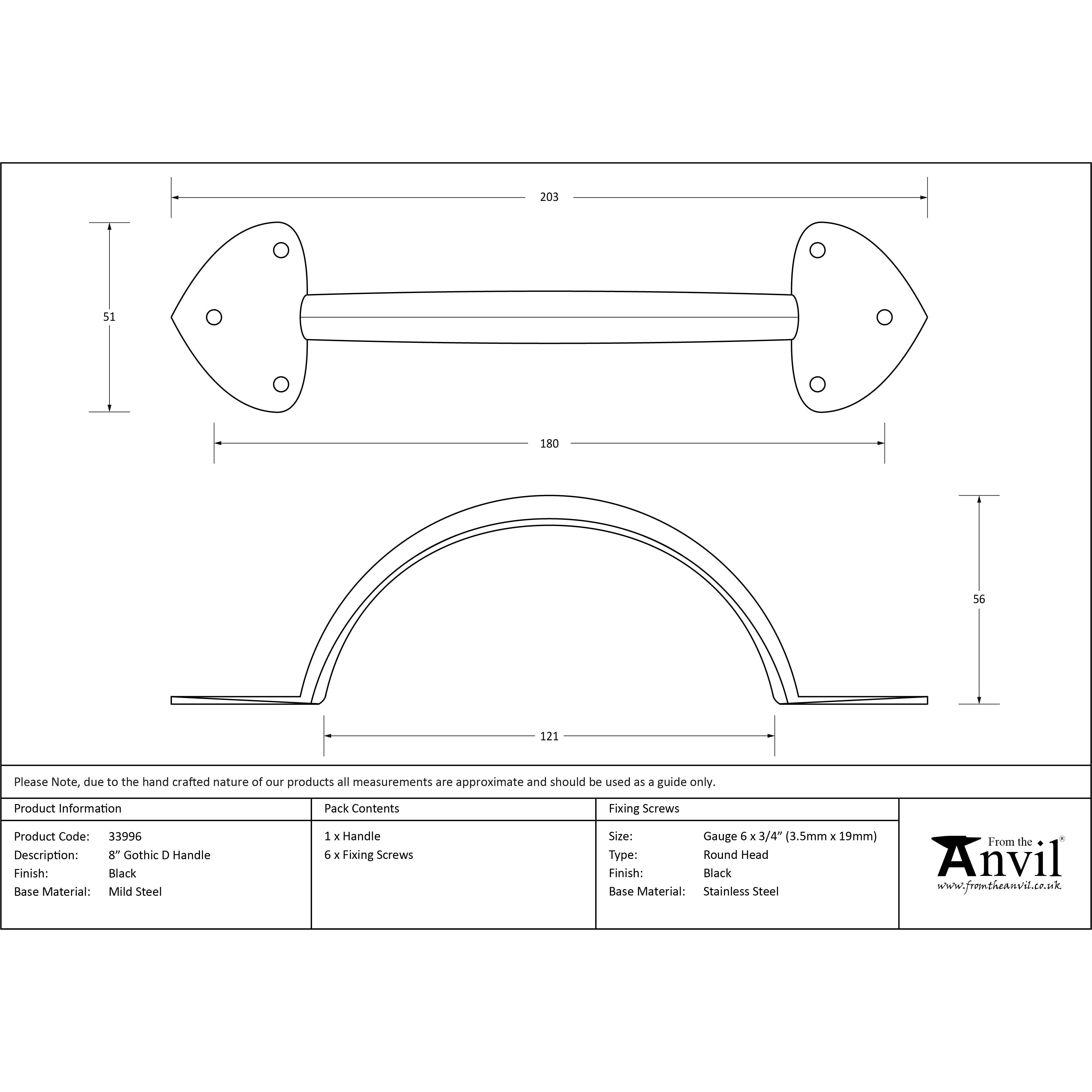 Black 8" Gothic D Handle | From The Anvil-D Handles-Yester Home