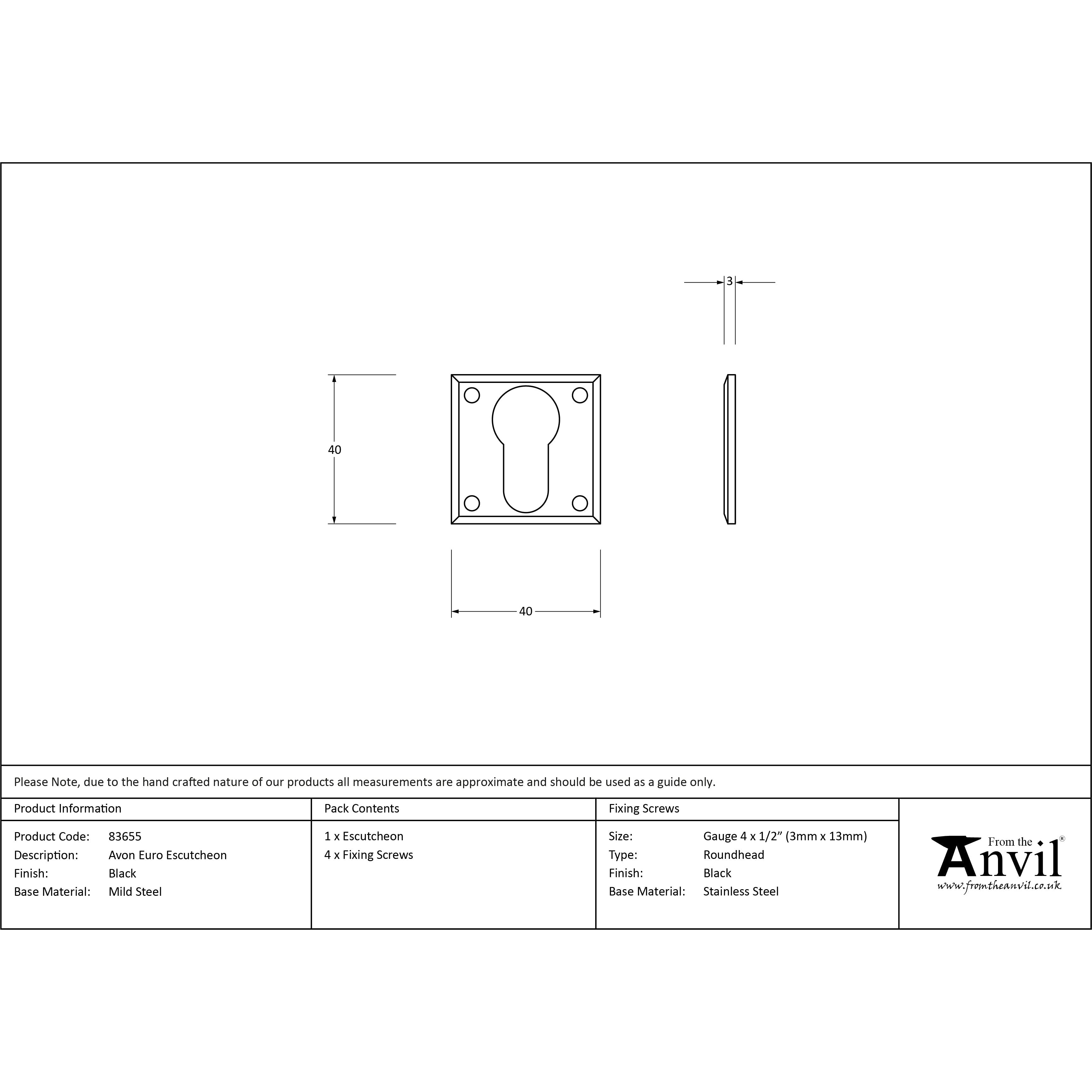 Black Avon Euro Escutcheon | From The Anvil-Euro Escutcheons-Yester Home