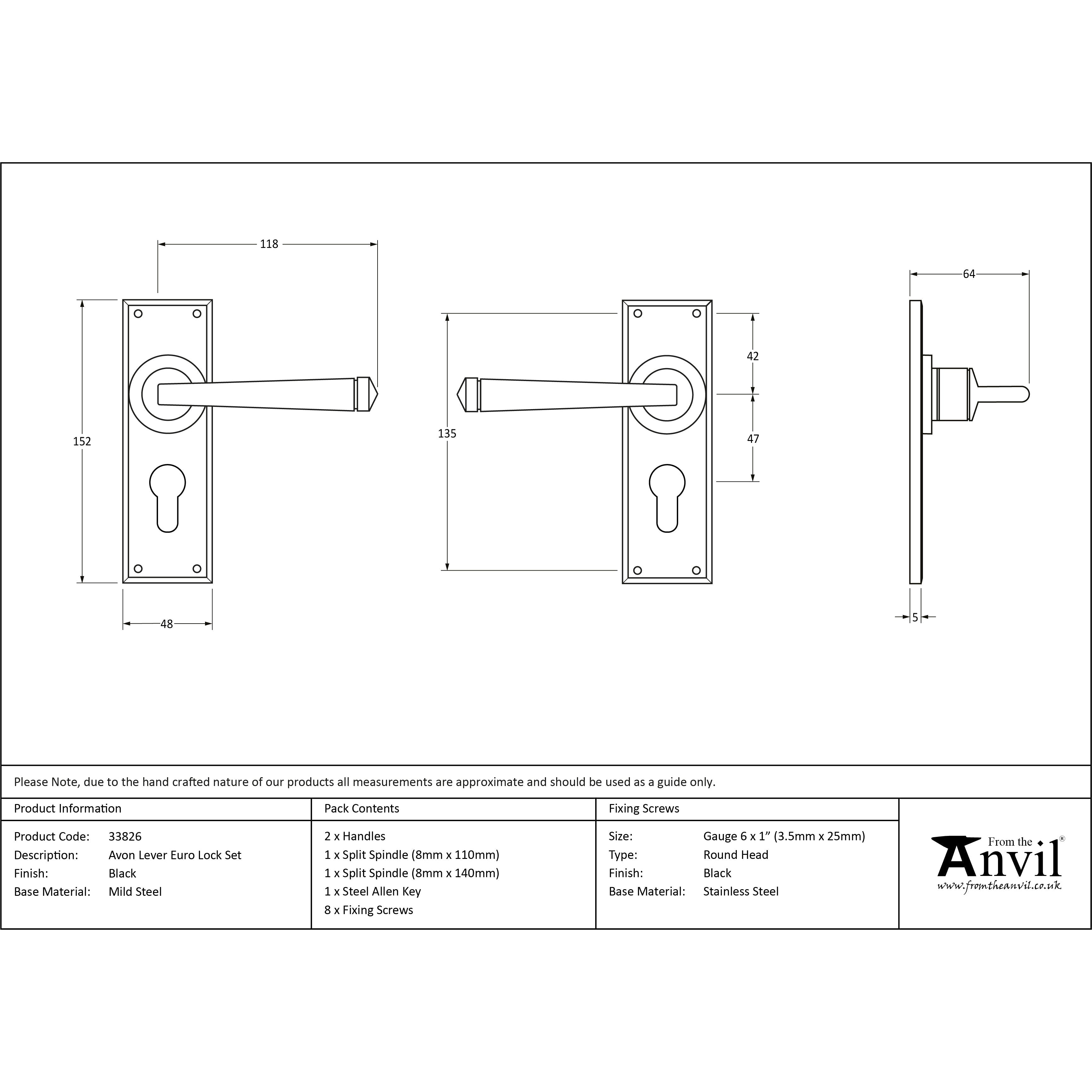 Black Avon Lever Euro Lock Set | From The Anvil-Lever Euro-Yester Home