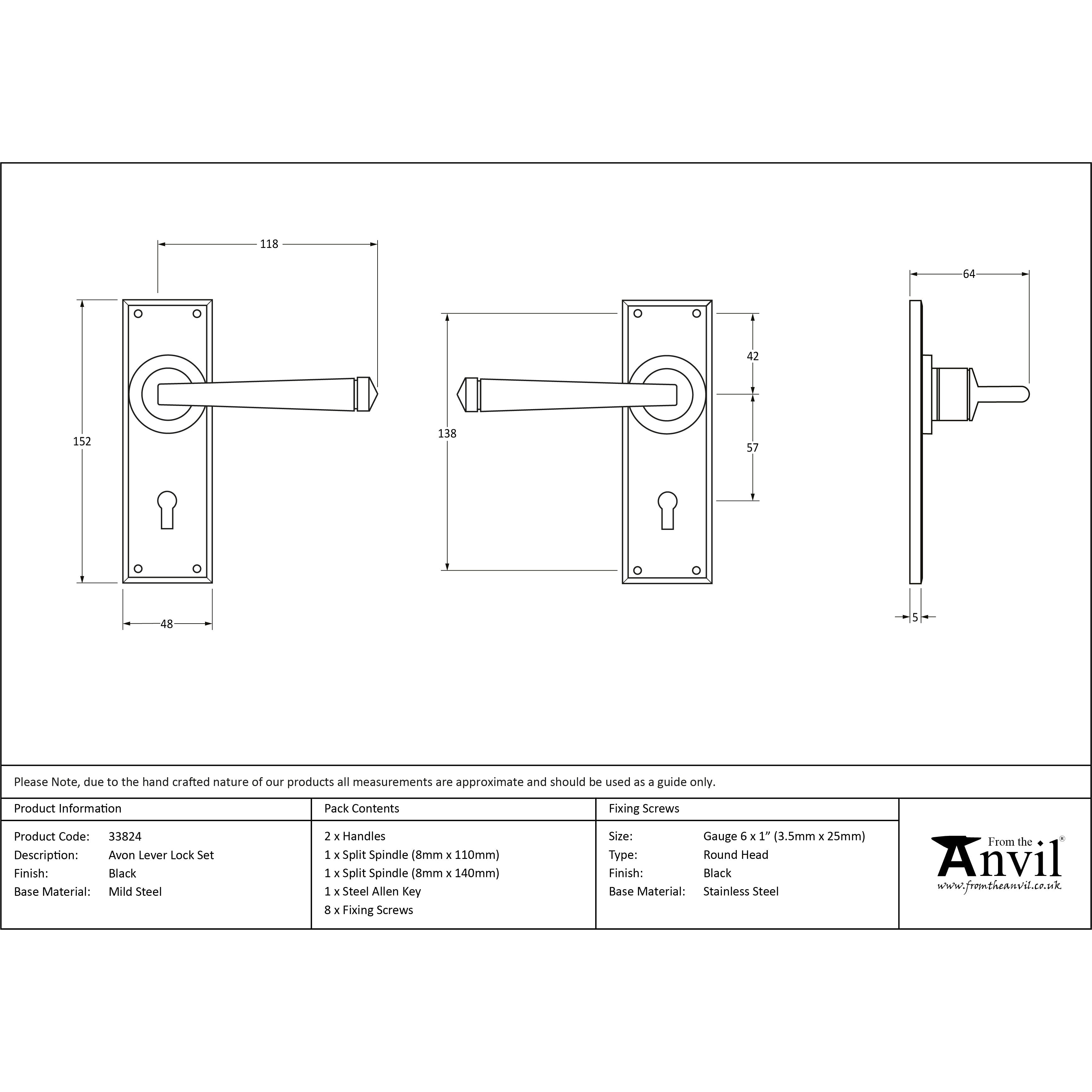 Black Avon Lever Lock Set | From The Anvil-Lever Lock-Yester Home