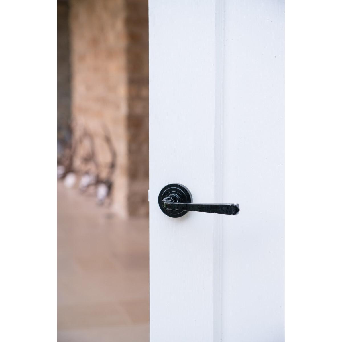 Black Avon Round Lever on Rose Set (Art Deco) - Unsprung | From The Anvil-Concealed-Yester Home