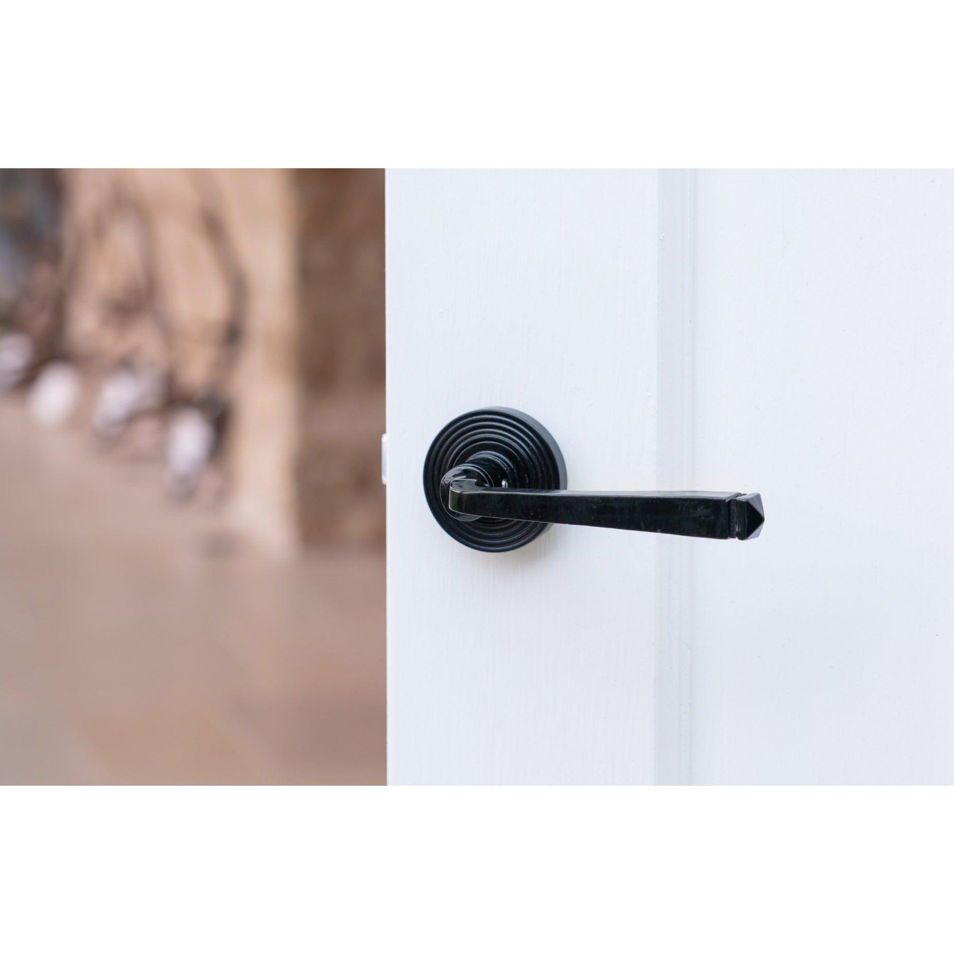 Black Avon Round Lever on Rose Set (Beehive) | From The Anvil-Concealed-Yester Home