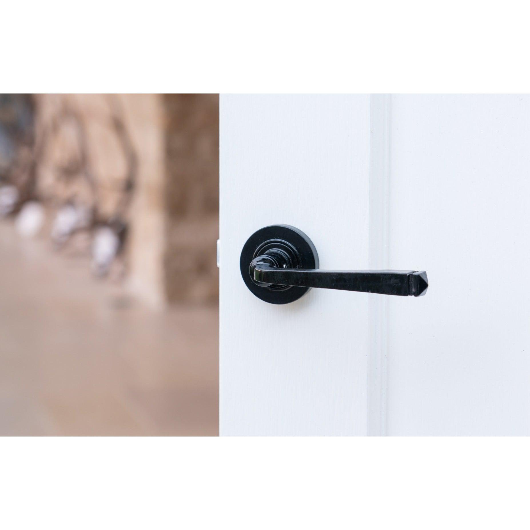 Black Avon Round Lever on Rose Set (Plain) | From The Anvil-Concealed-Yester Home
