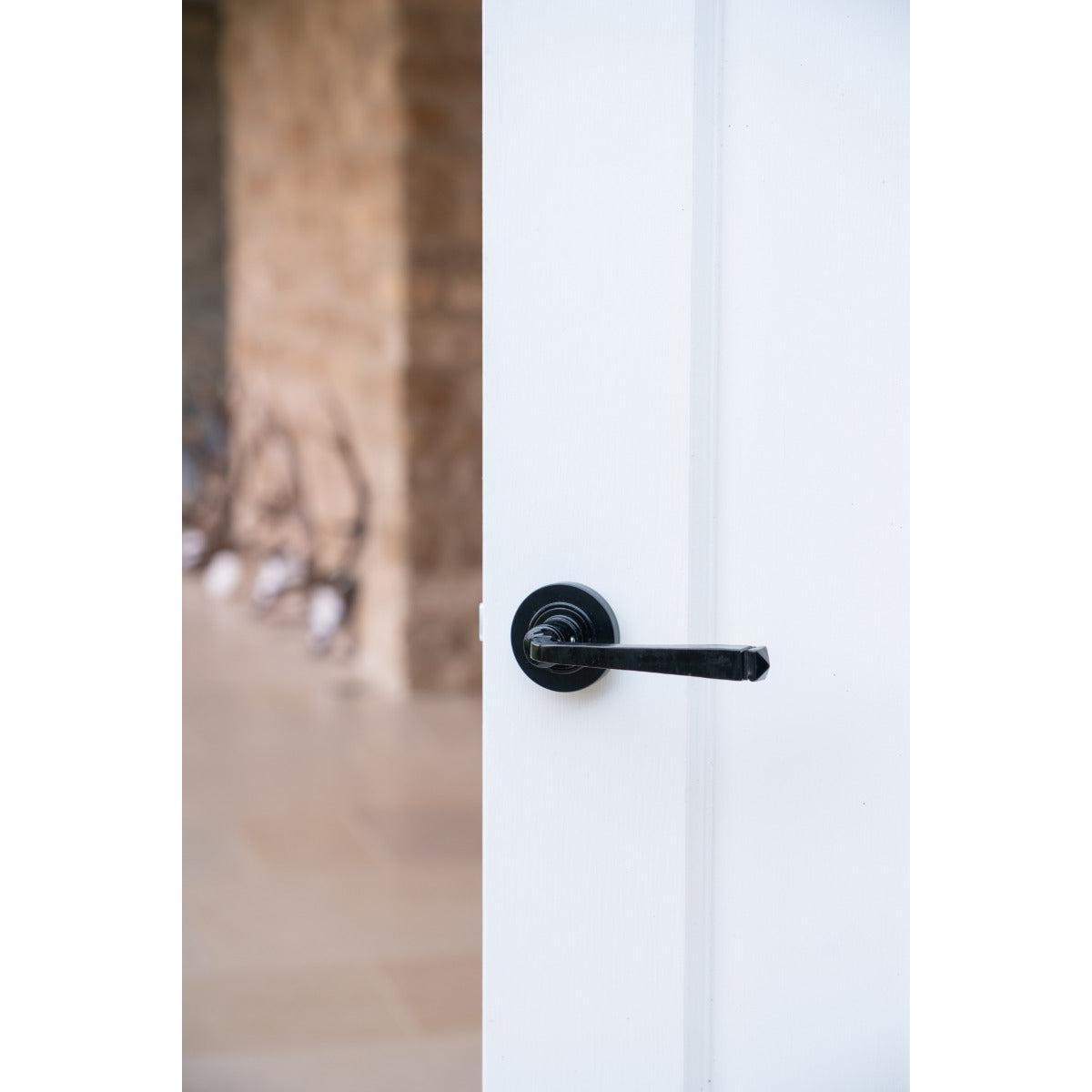 Black Avon Round Lever on Rose Set (Plain) - Unsprung | From The Anvil-Concealed-Yester Home