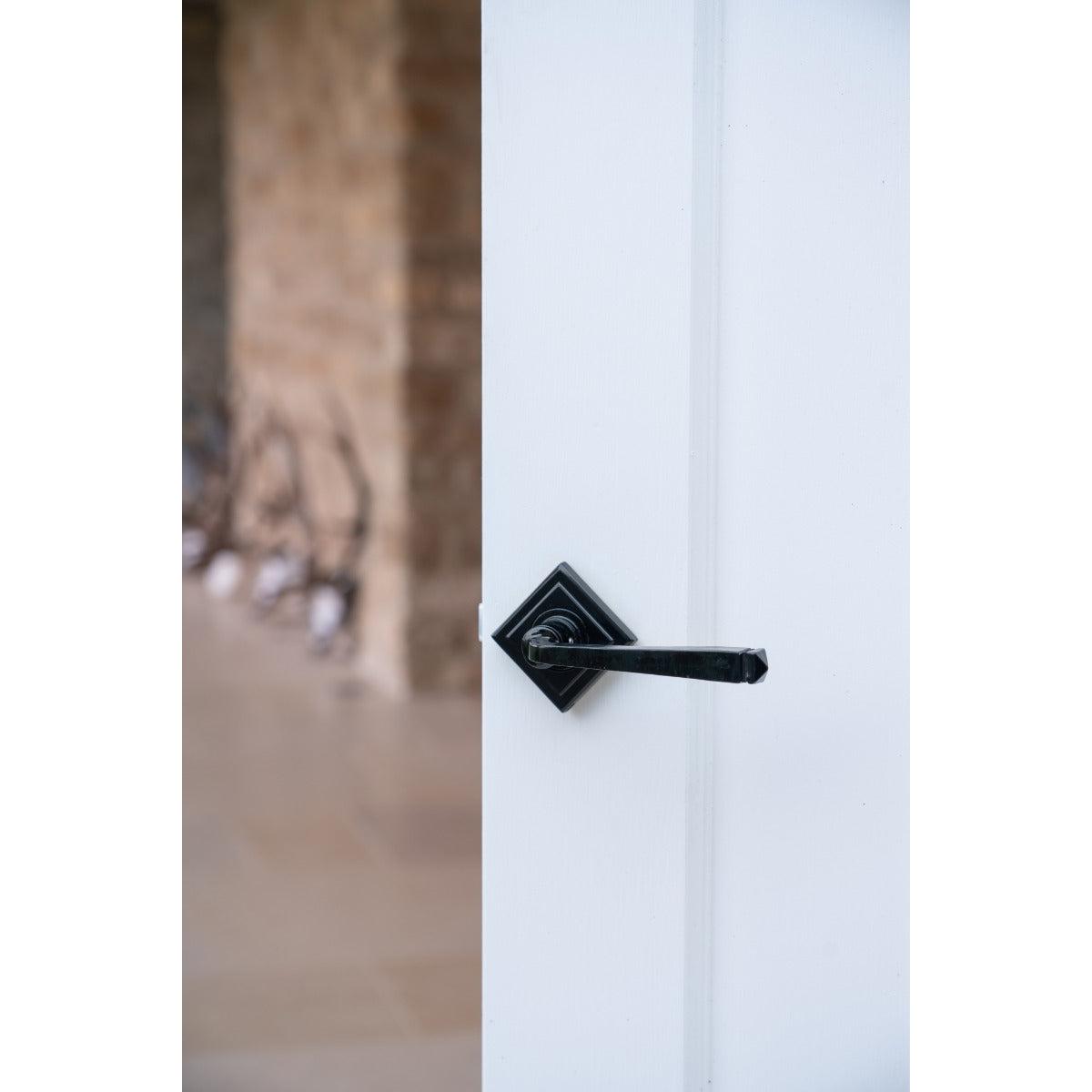 Black Avon Round Lever on Rose Set (Square) | From The Anvil-Concealed-Yester Home
