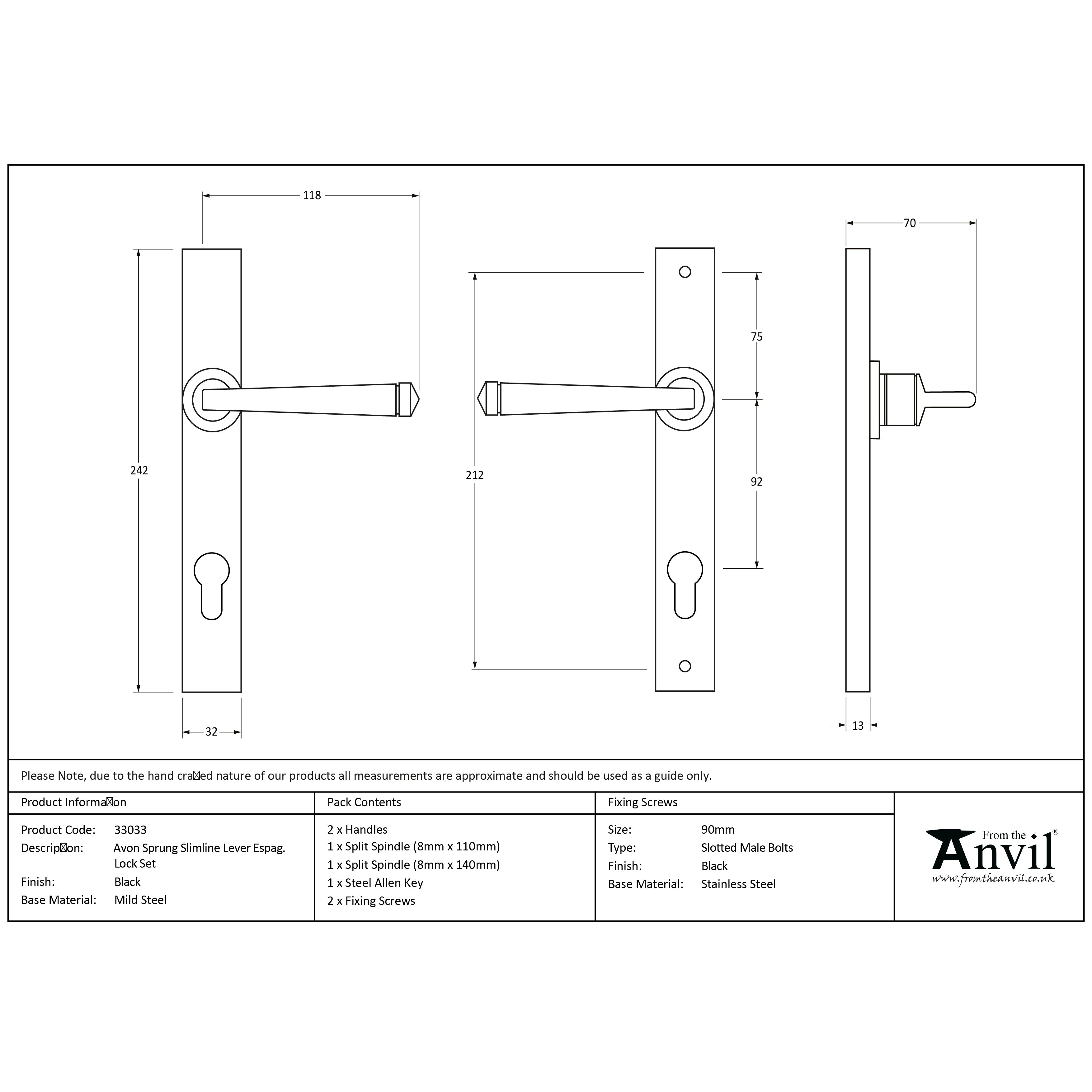 Black Avon Slimline Lever Espag. Lock Set | From The Anvil-Espagnolette-Yester Home