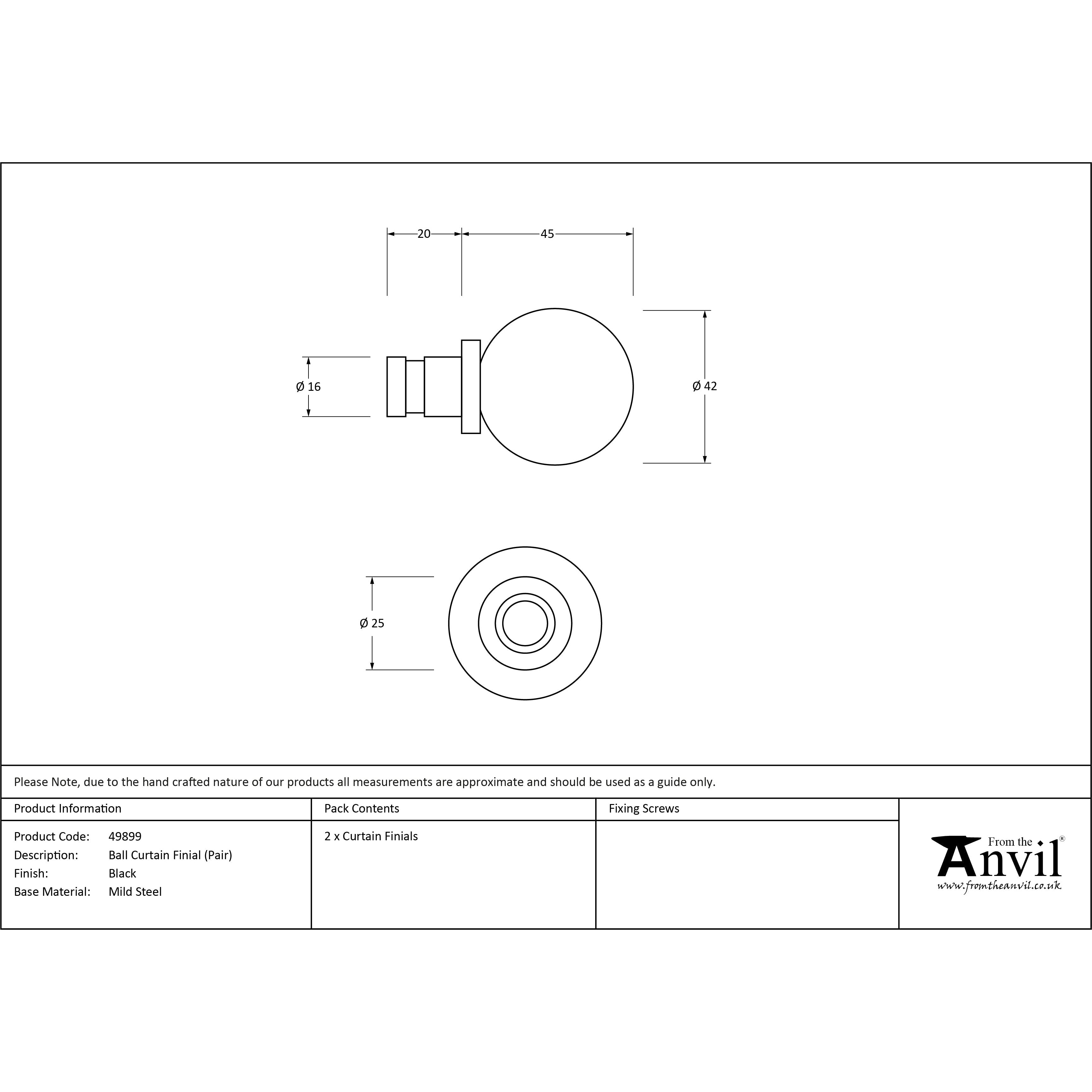 Black Ball Curtain Finial (pair) | From The Anvil-Finials-Yester Home