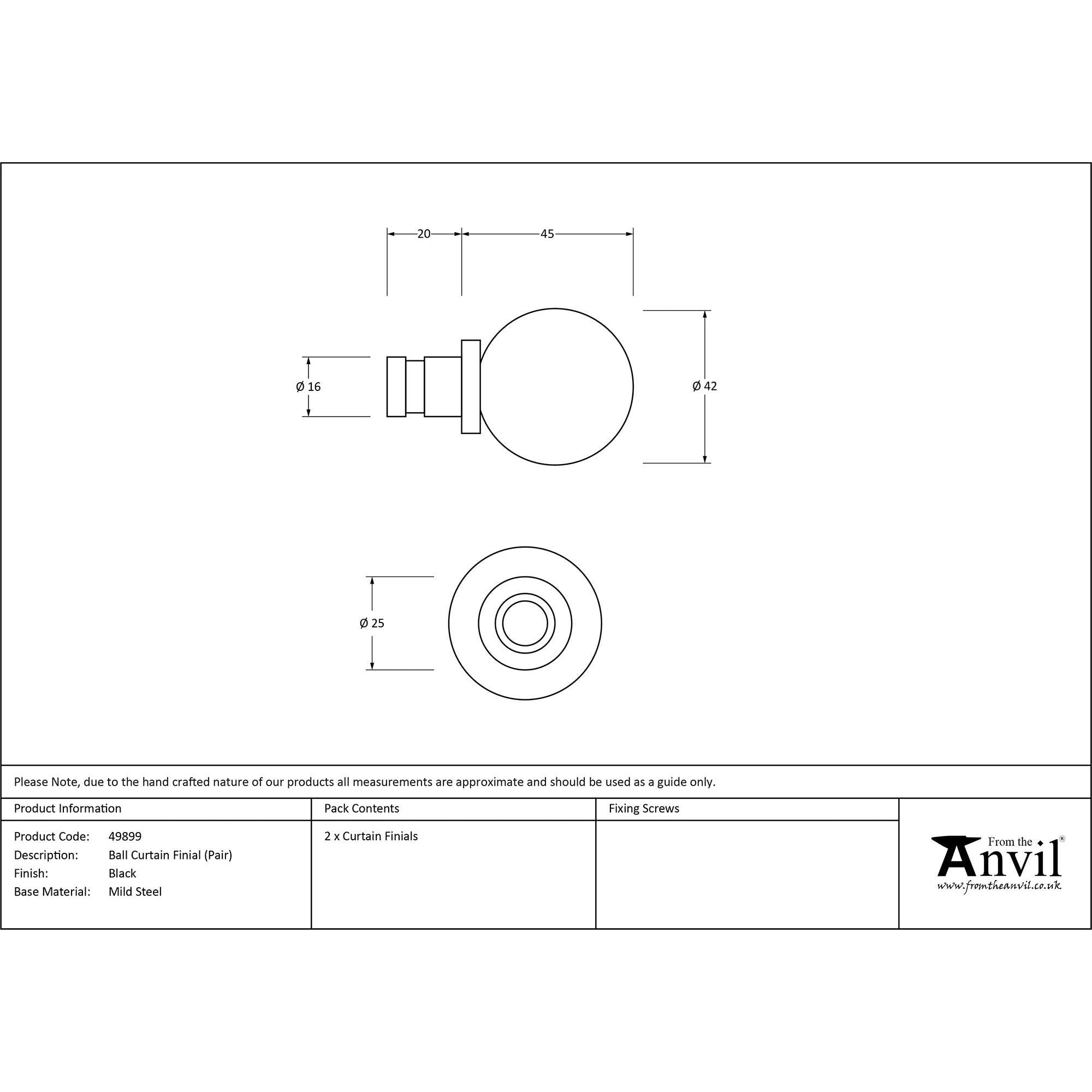 Black Ball Curtain Finial (pair) | From The Anvil - Finials - From The Anvil - Yester Home