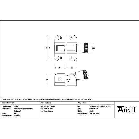 Black Brompton Brighton Fastener (Radiused) - Brighton Fasteners - From The Anvil - Yester Home
