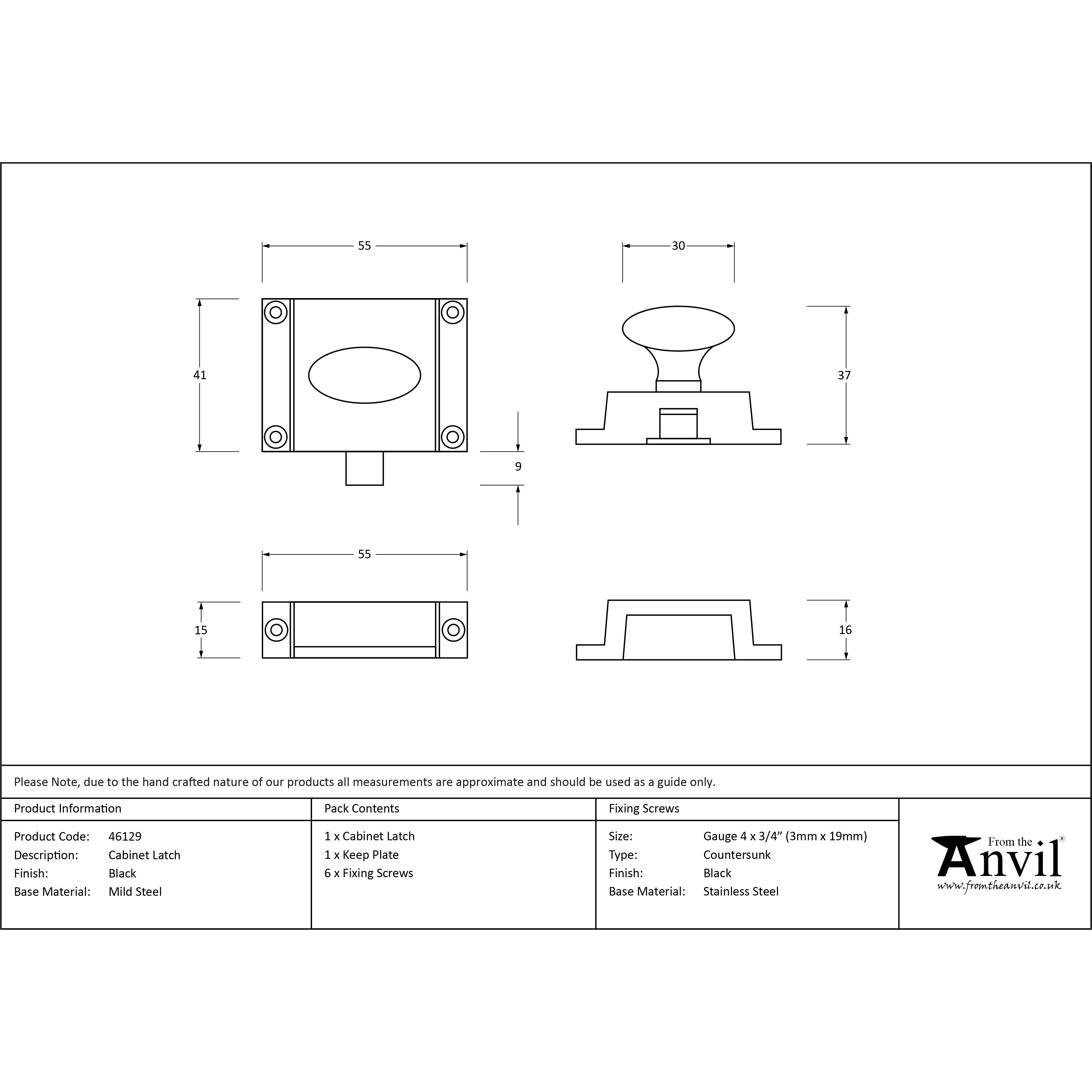 Black Cabinet Latch | From The Anvil-Cabinet Latches & Catches-Yester Home