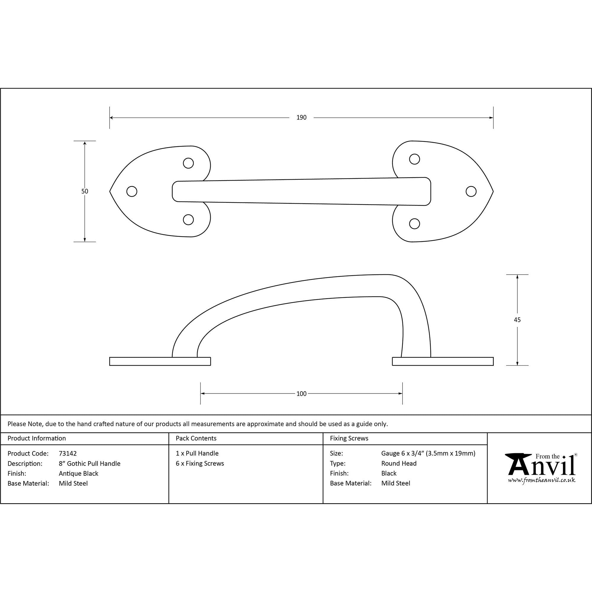 Black Cast 8" Gothic Pull Handle | From The Anvil - Pull Handles - From The Anvil - Yester Home