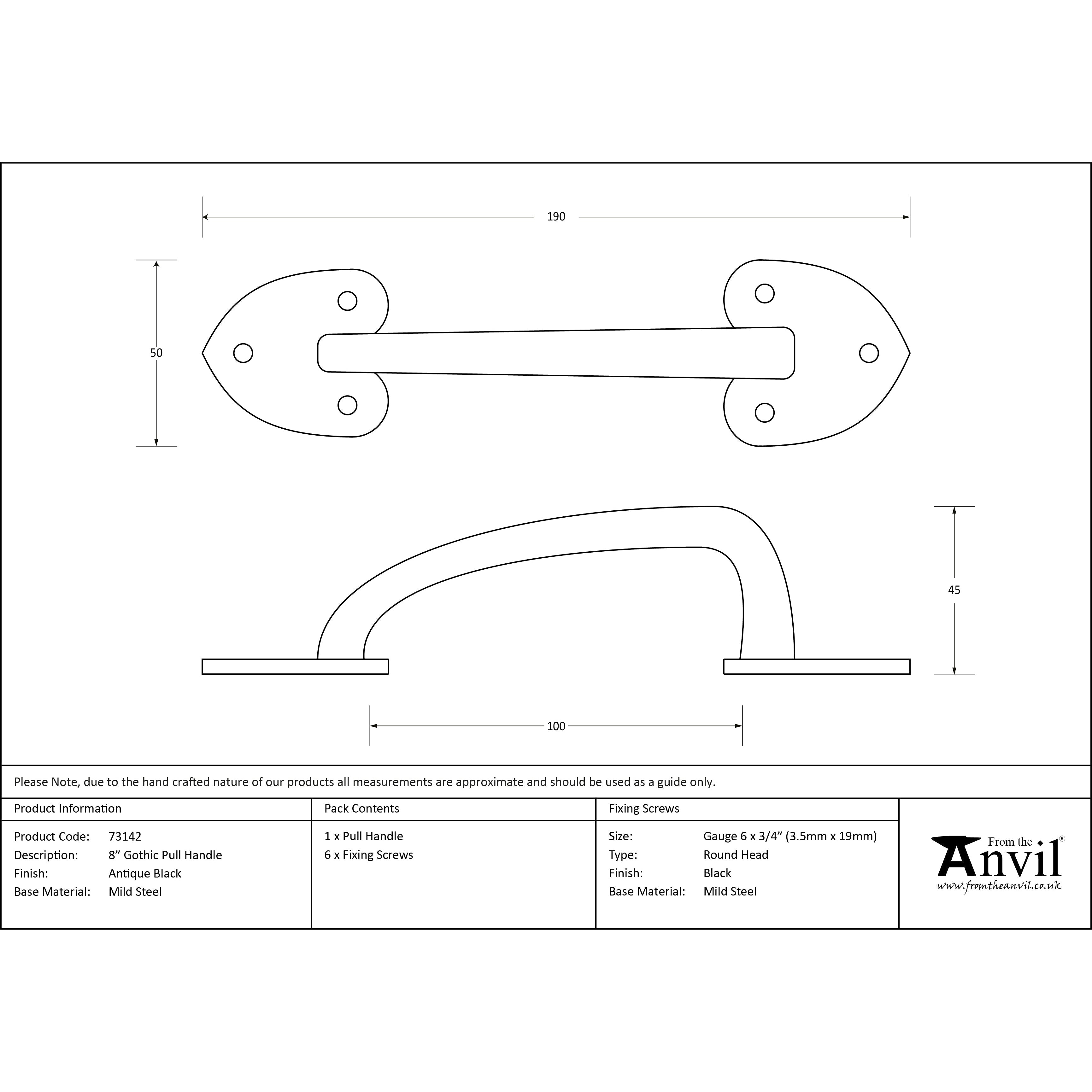 Black Cast 8" Gothic Pull Handle | From The Anvil-Pull Handles-Yester Home