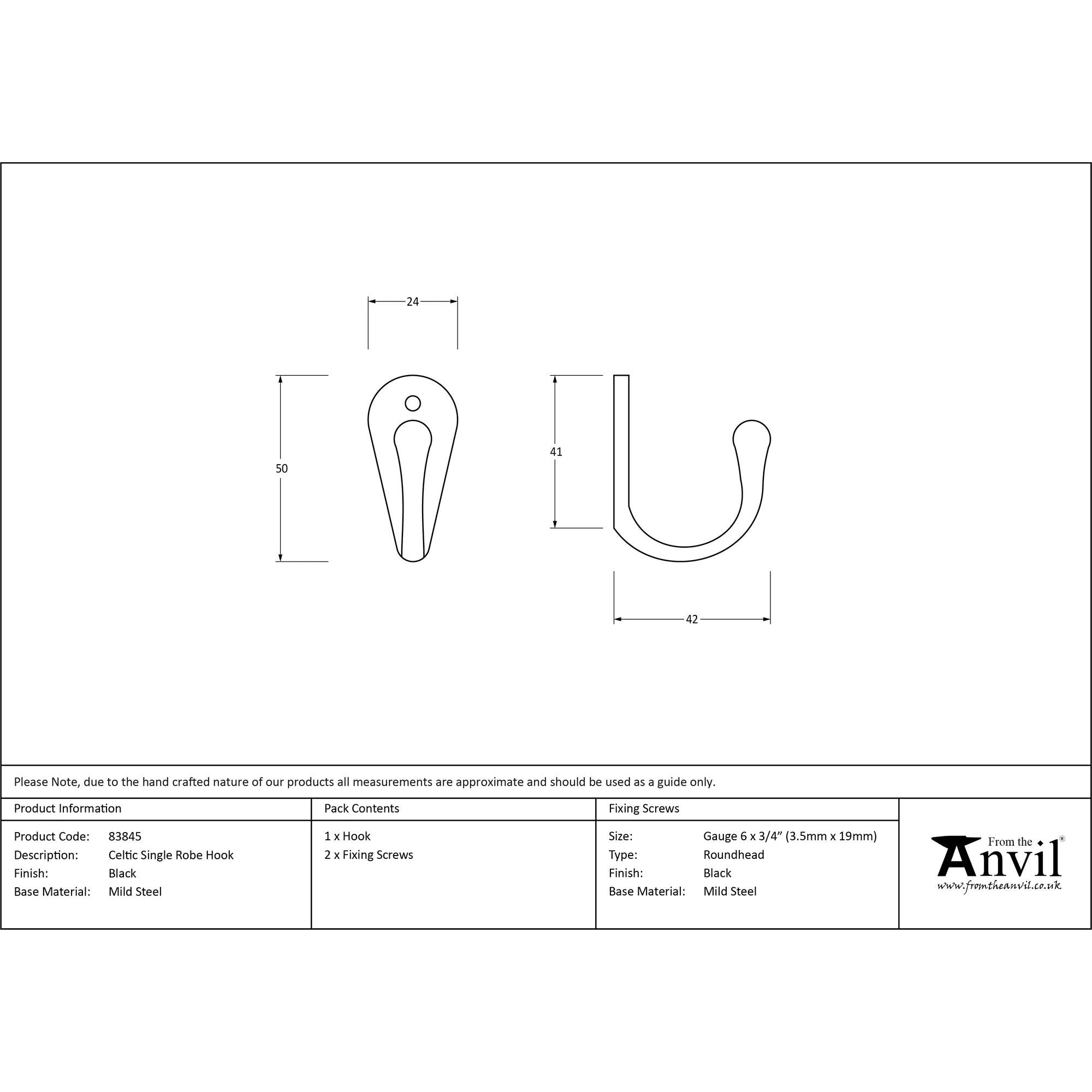 Black Celtic Single Robe Hook | From The Anvil - Coat Hooks - From The Anvil - Yester Home