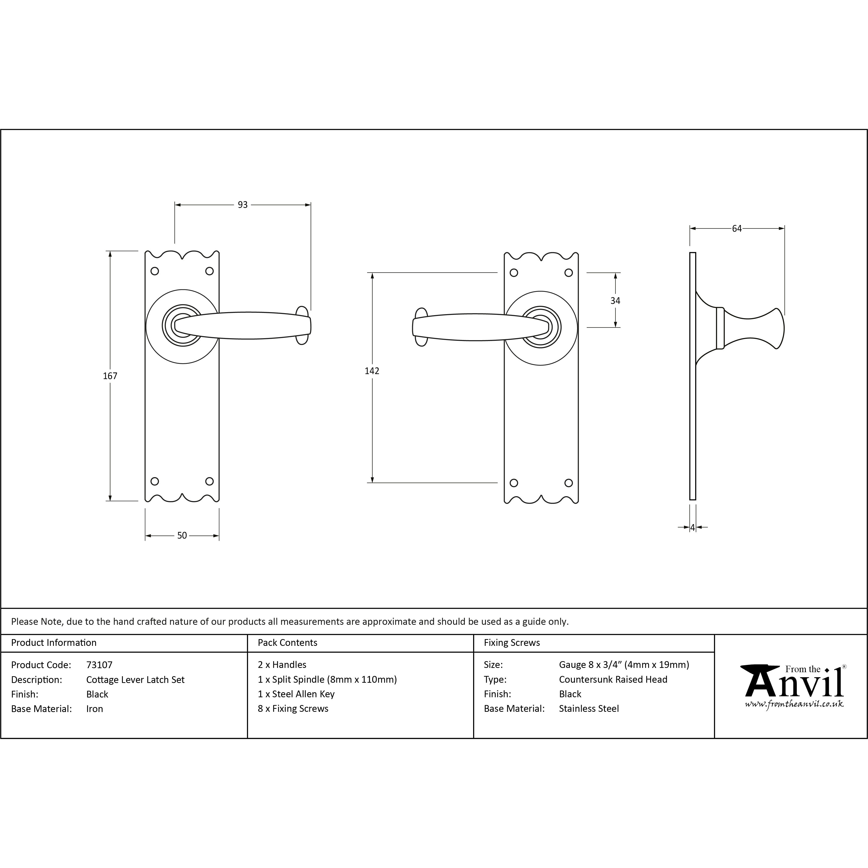 Black Cottage Lever Latch Set | From The Anvil-Lever Latch-Yester Home