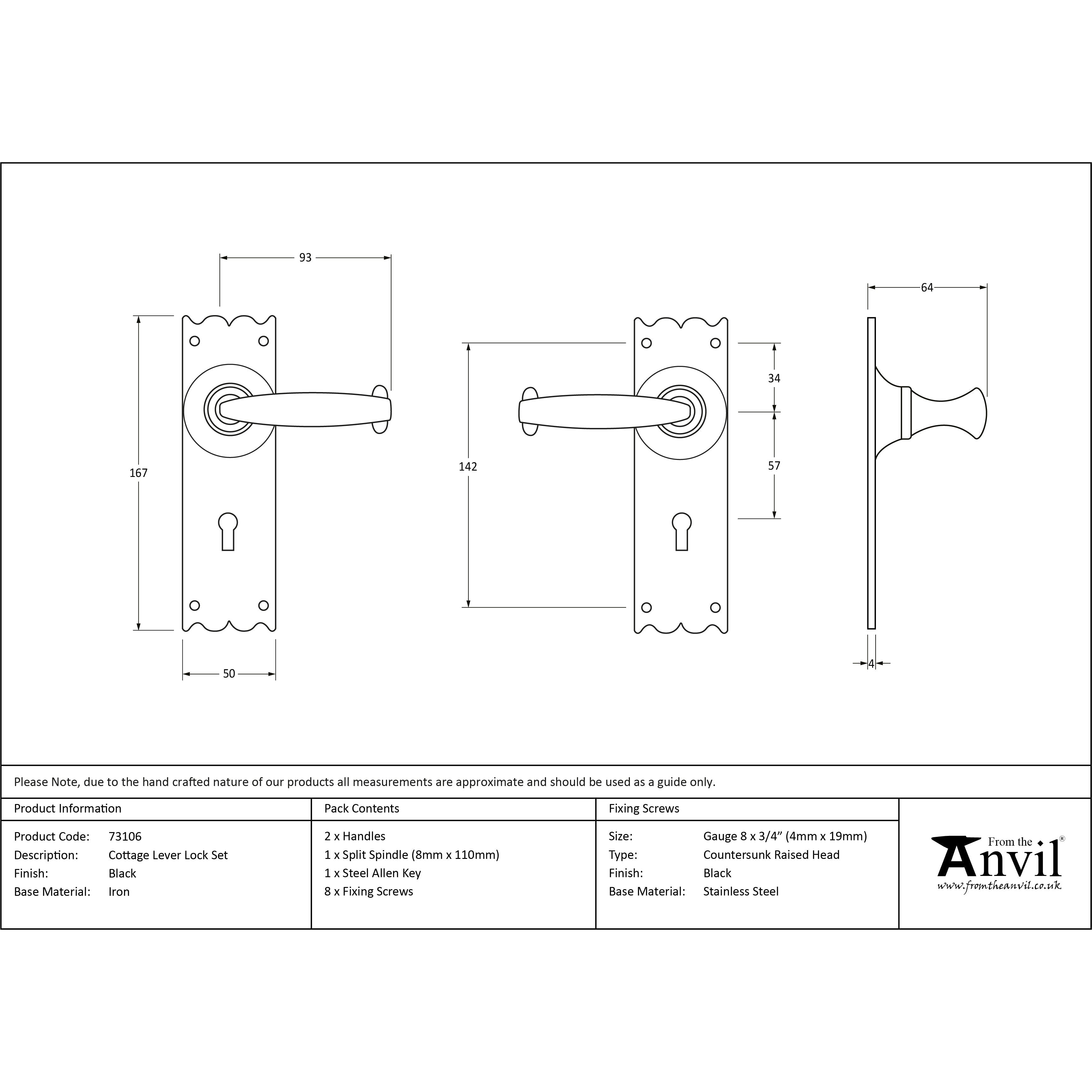 Black Cottage Lever Lock Set | From The Anvil-Lever Lock-Yester Home